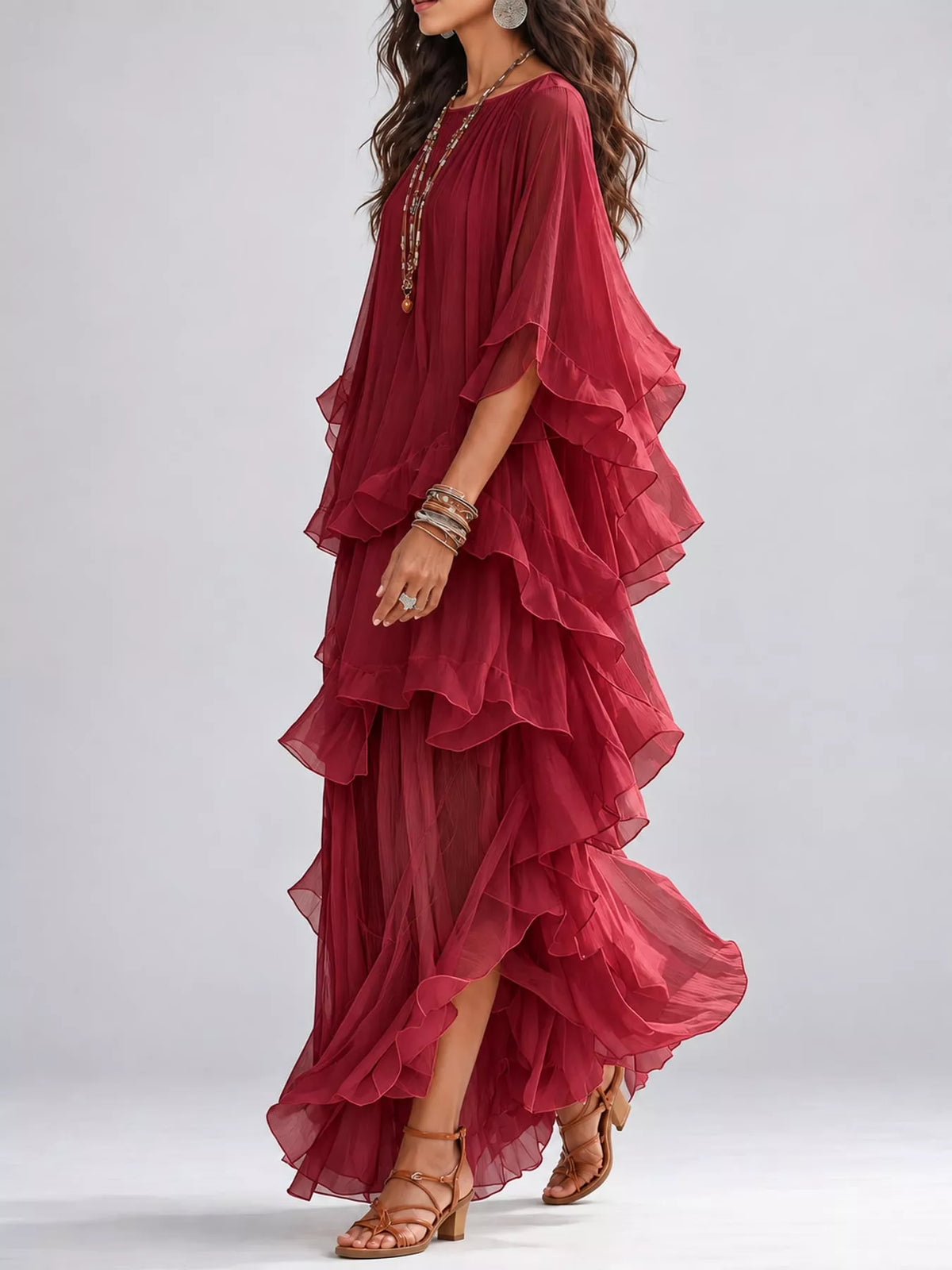 Ruffled Layered Bohemian Maxi Dress
