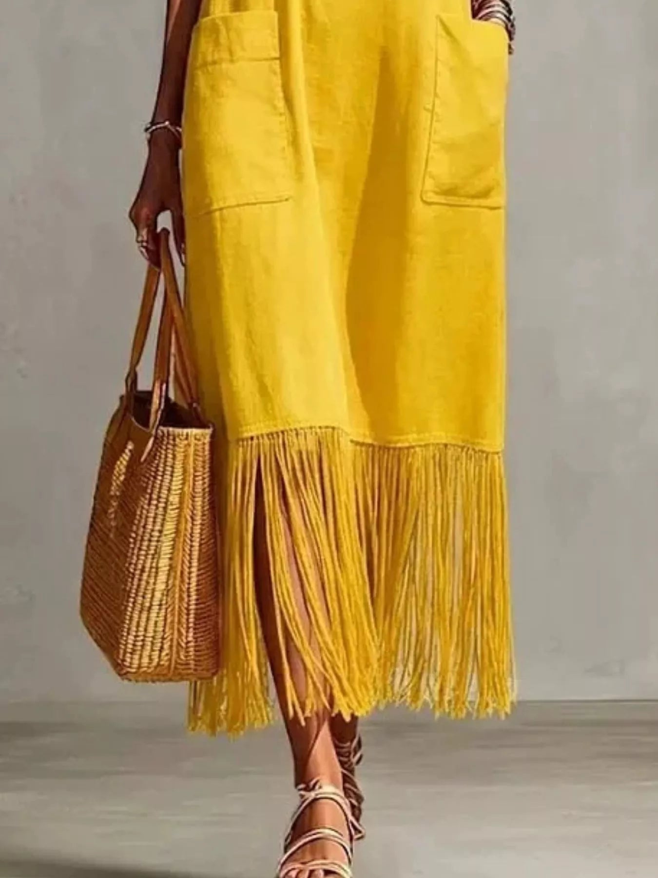 Fringe V-Neck Spaghetti Strap Dress