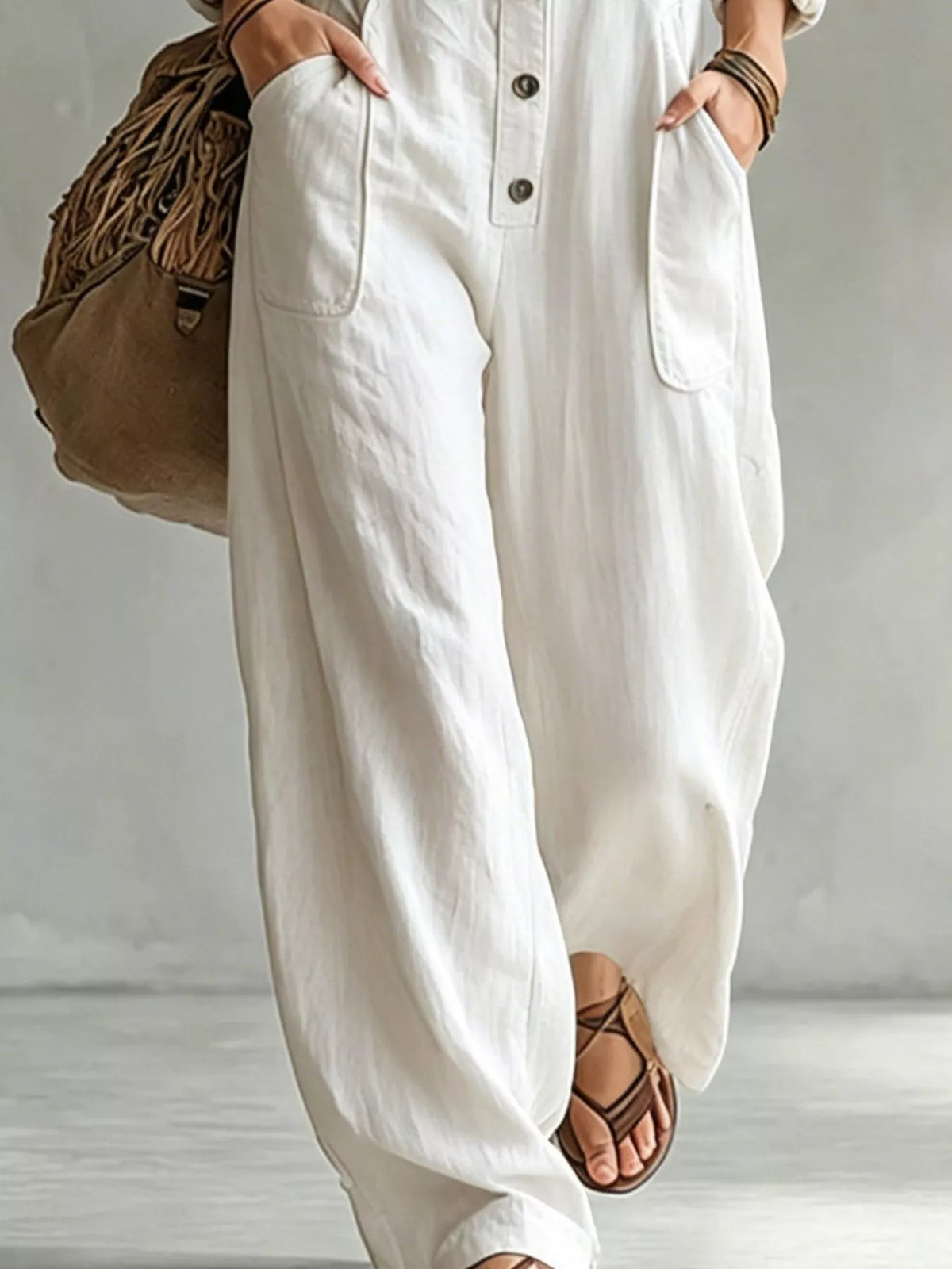 Long Sleeve Button Front Jumpsuit