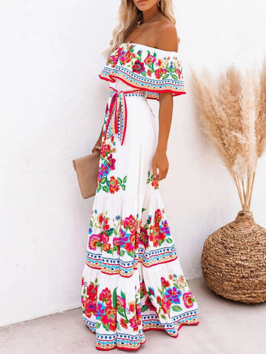 Floral Off-Shoulder Ruffle Maxi Dress