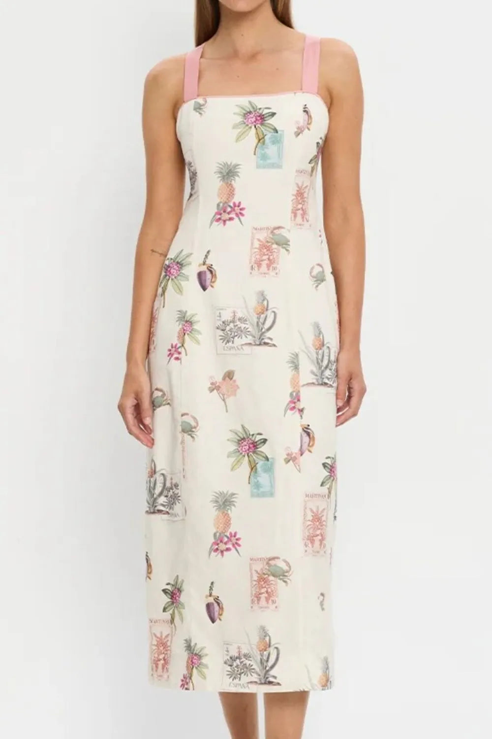 Crisscross Back Square Neck Midi Dress in Floral