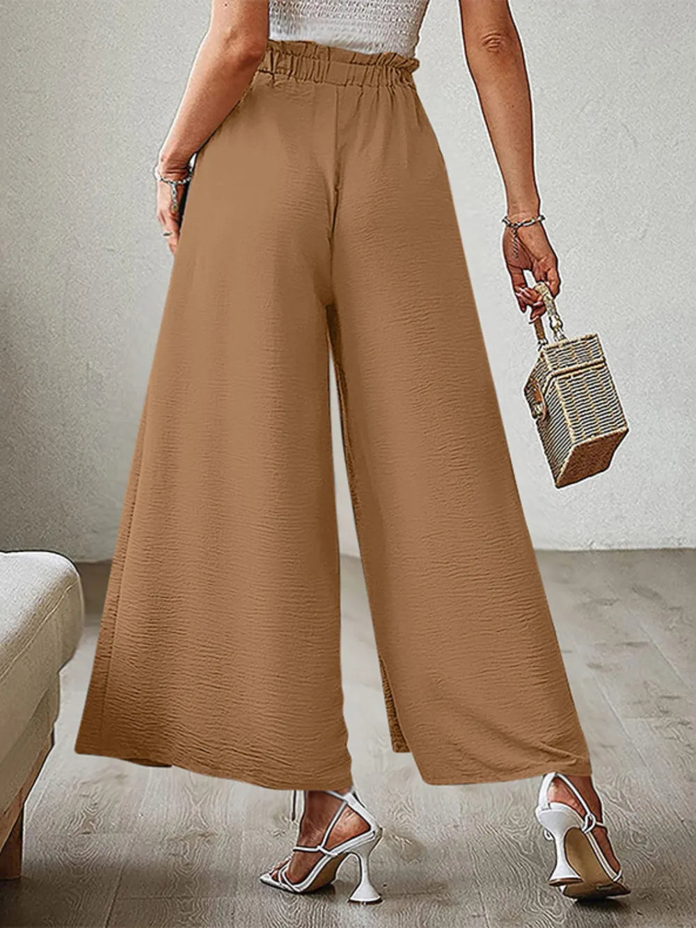 Wide Leg Pants with Tie and Slit