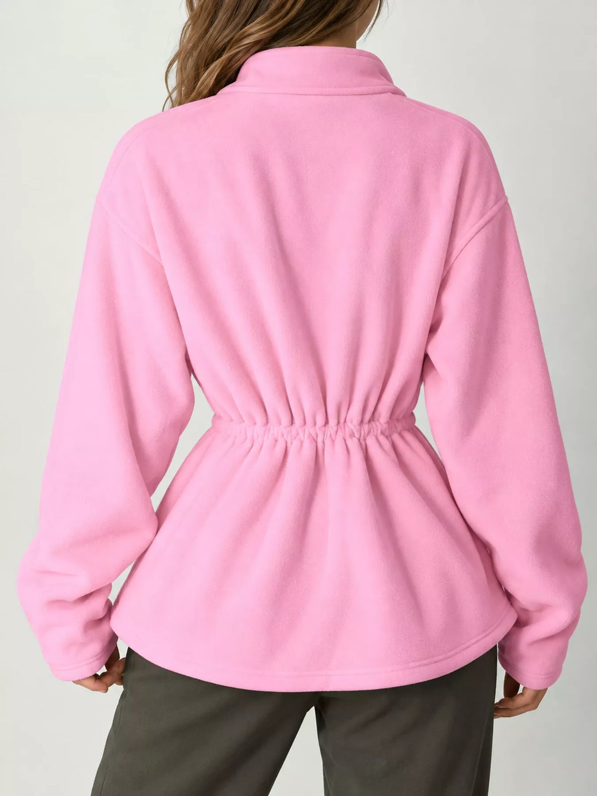 Drawstring Fleece Zip-Up Jacket