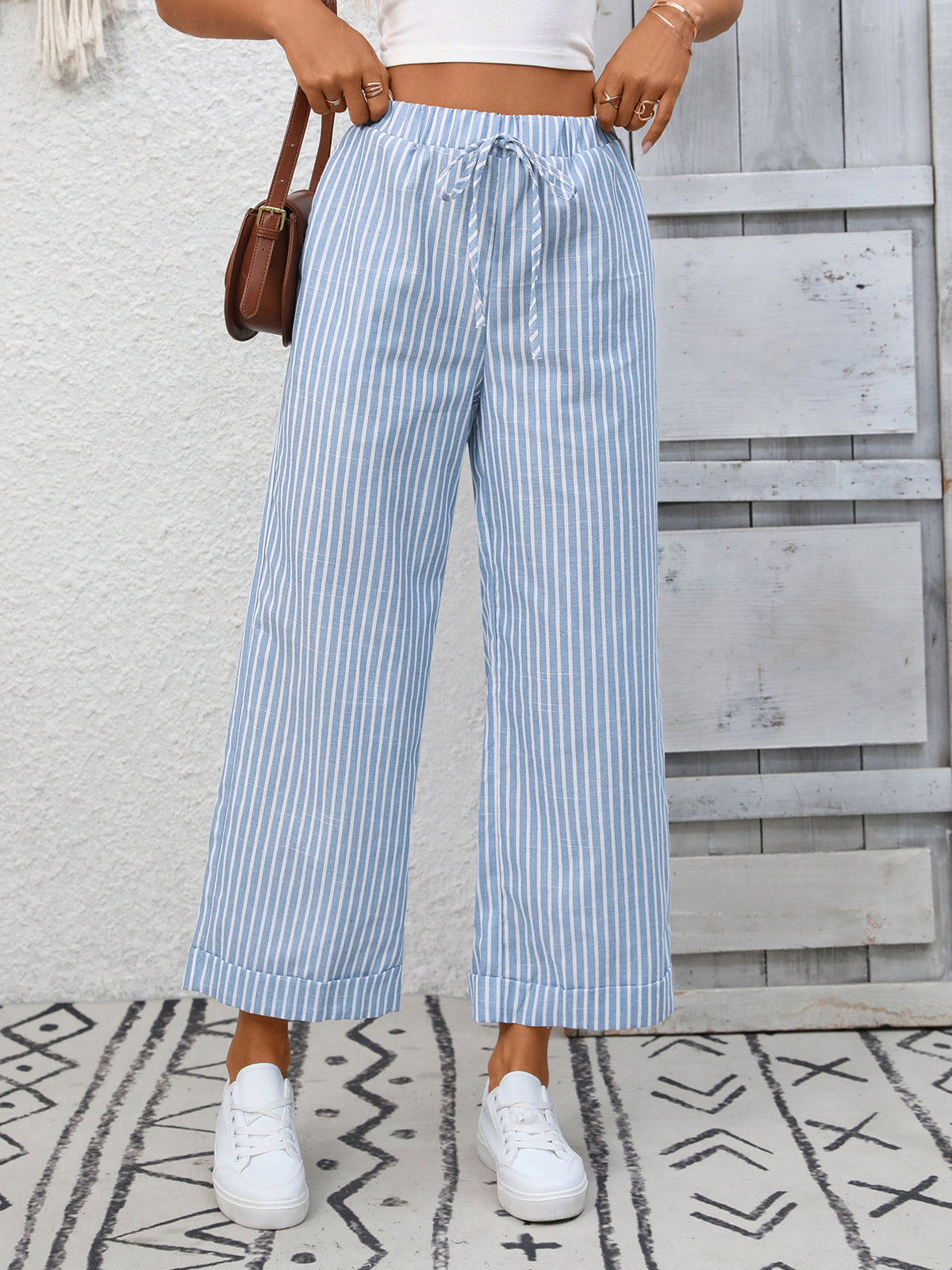 Striped Wide Leg Drawstring Pants