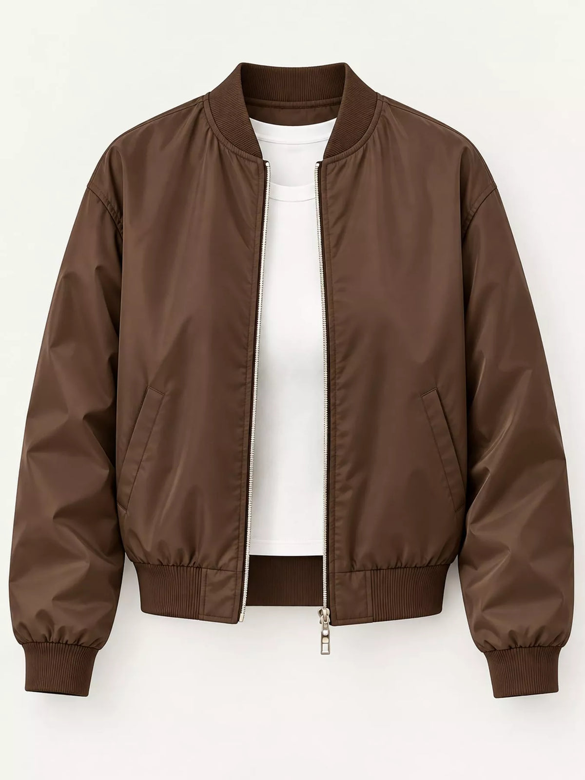Ribbed Zip-Up Bomber Jacket