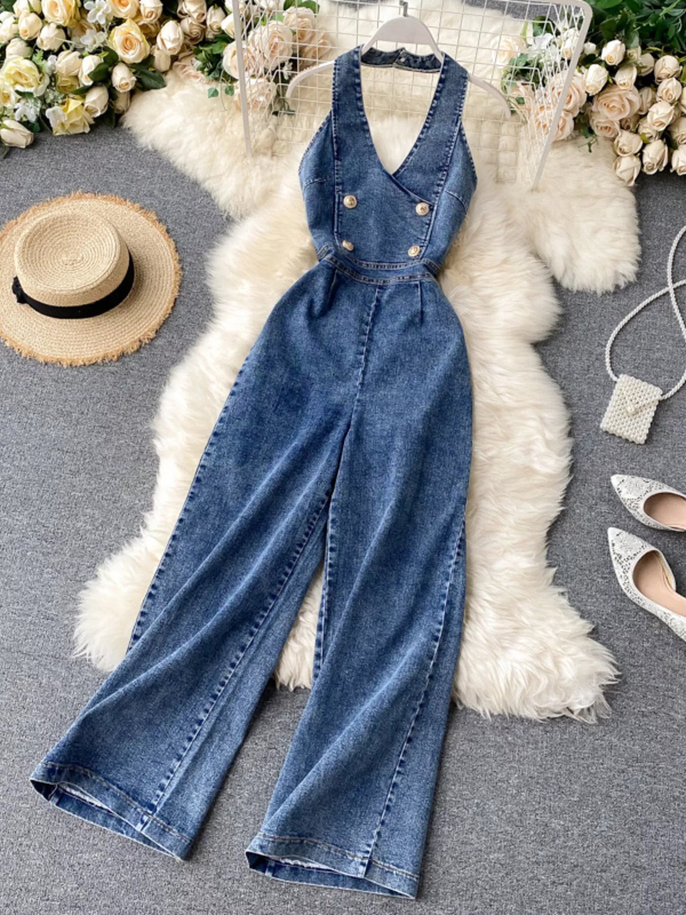 Halter Split Wide Leg Jumpsuit