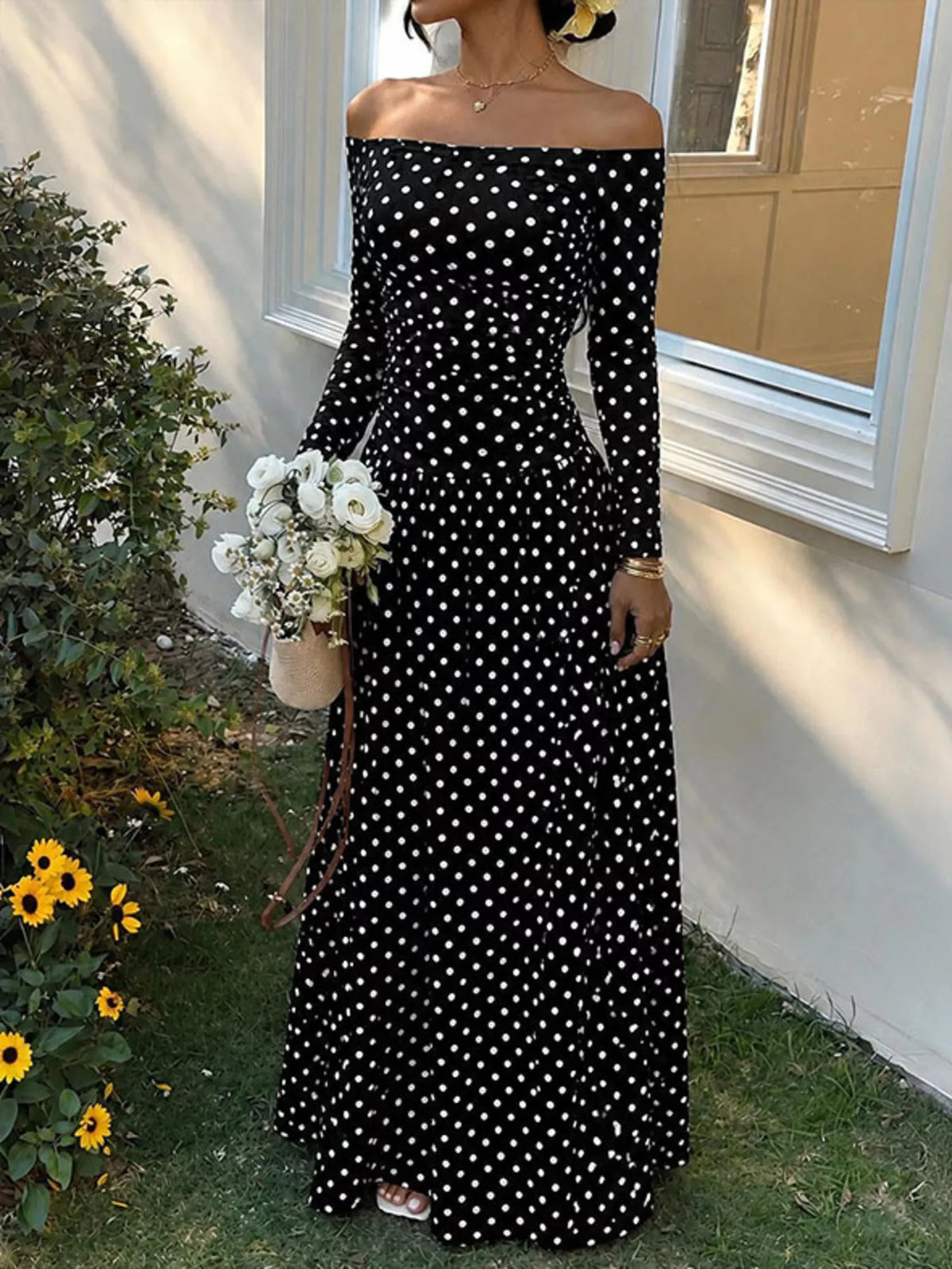 Off-the-Shoulder Ruched Maxi Dress