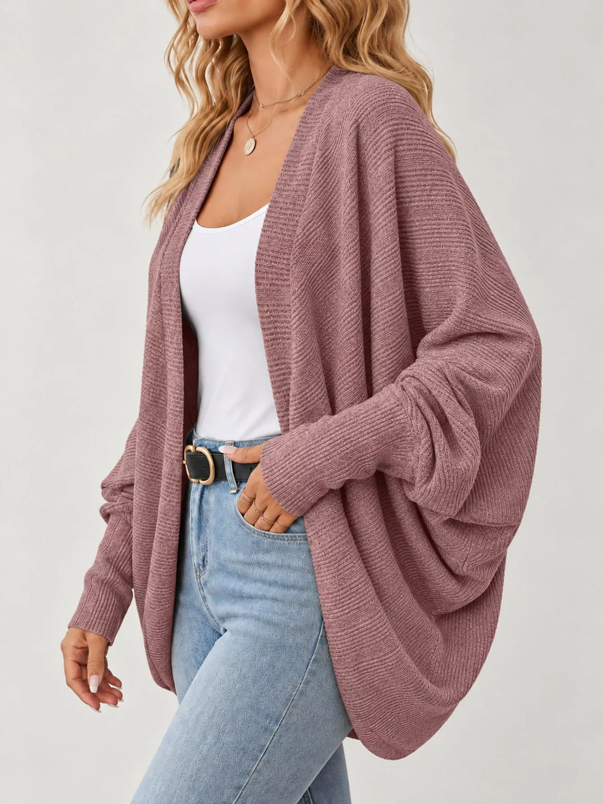 Open-Front Batwing Sleeve Cardigan