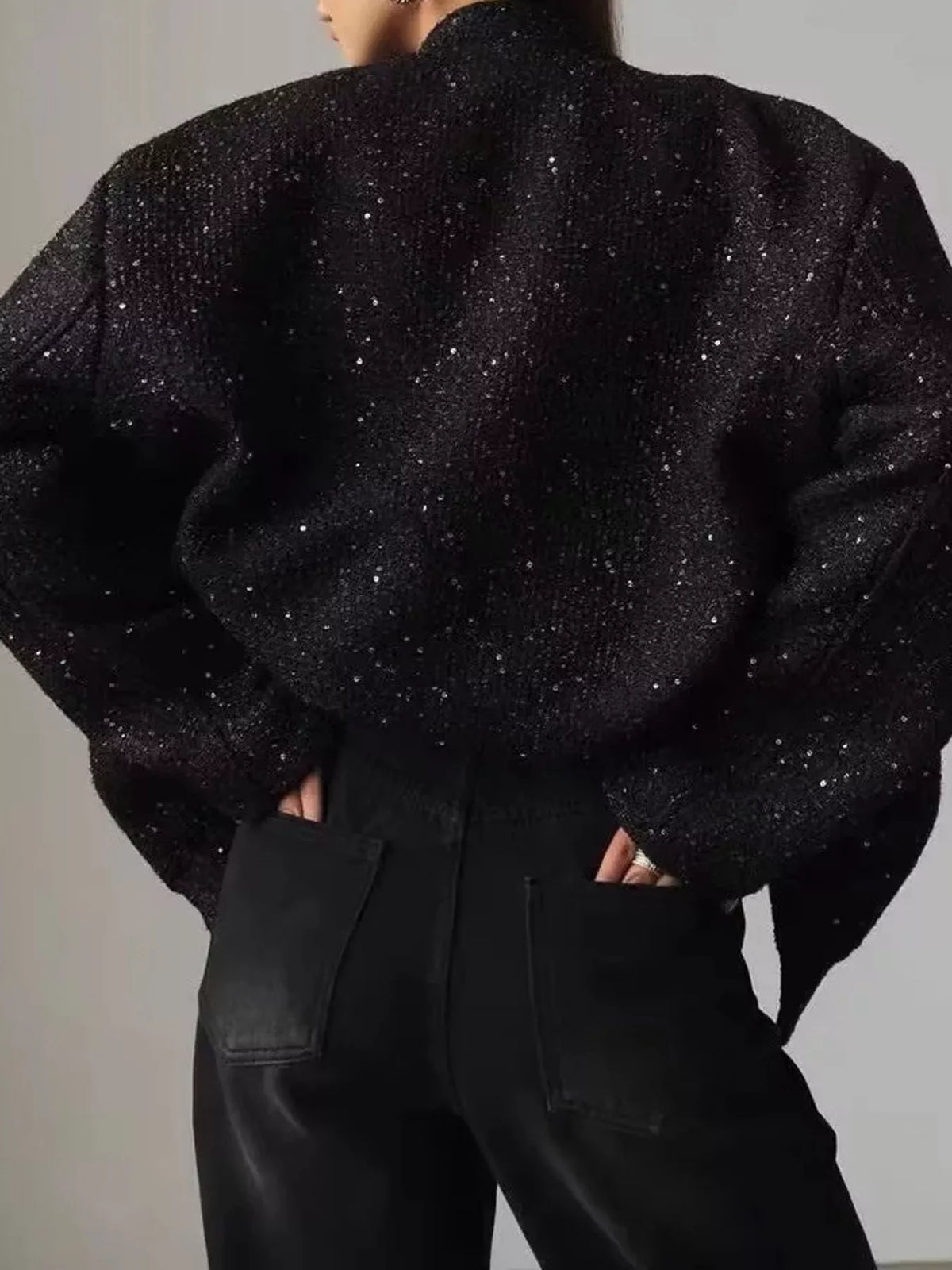 Tweed Bomber Jacket with Sequin Detail
