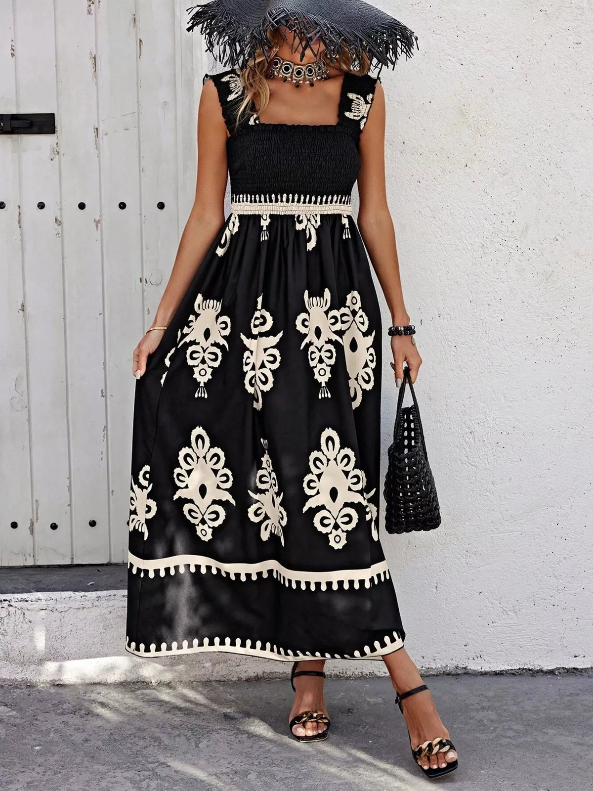 Smocked Square Neck Maxi Dress