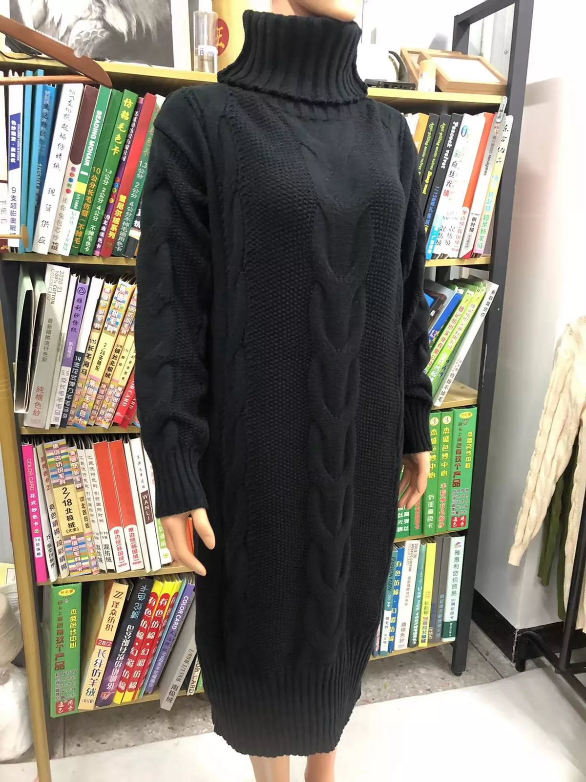 Oversized Chunky Cable Knit Turtleneck Sweater Dress