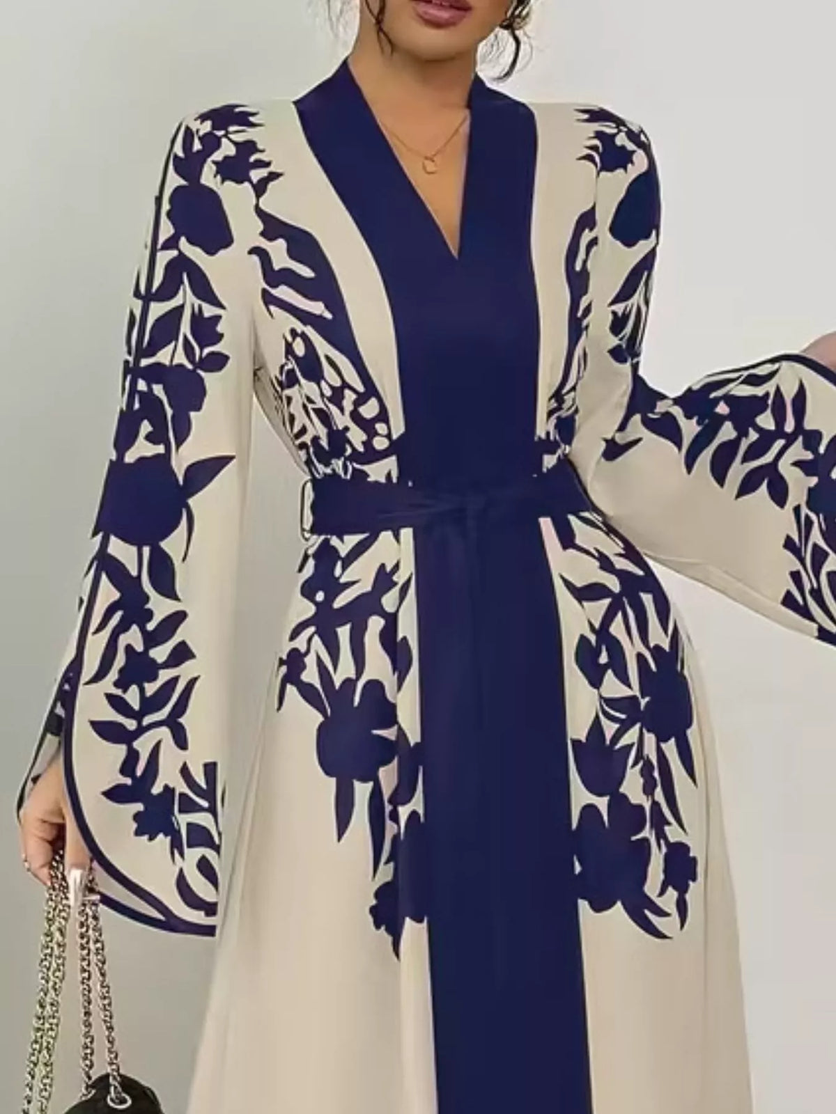 Printed Tie-Waist Maxi Dress with Front Split by Calliope