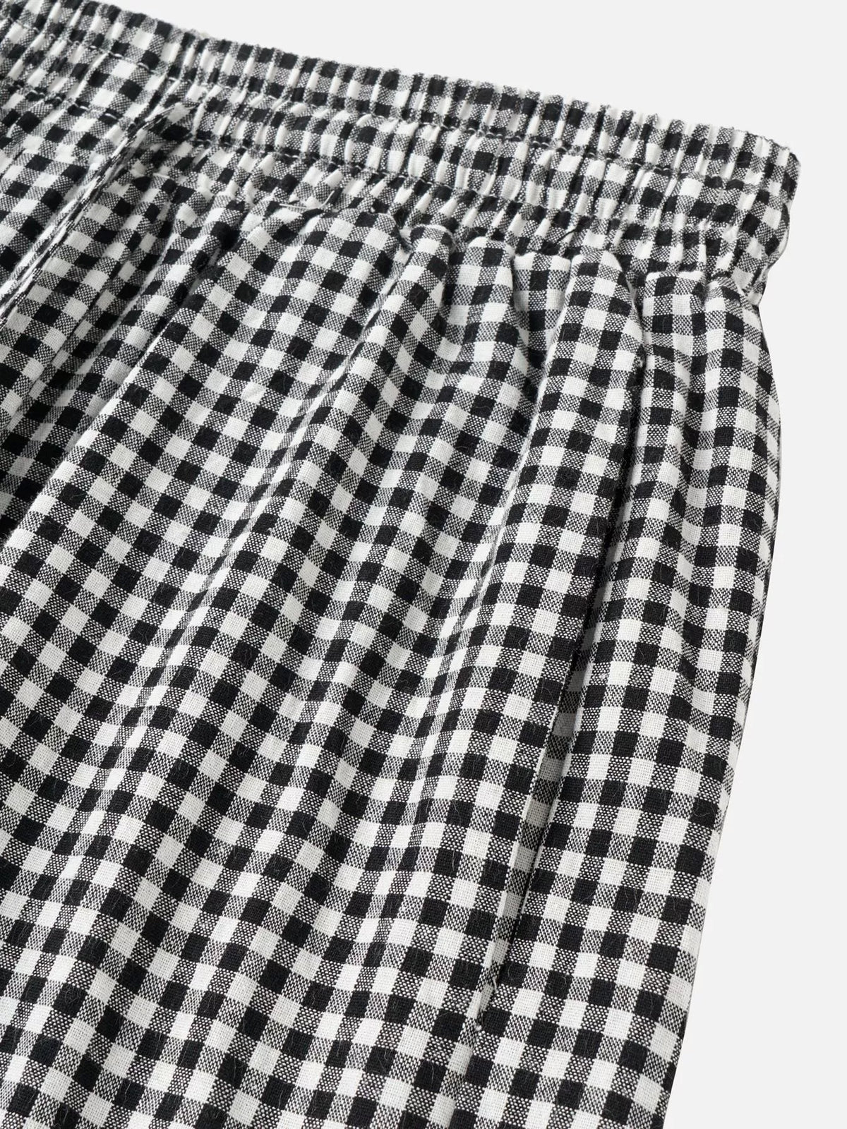 High-Waisted Gingham Drawstring Wide-Leg Pants
