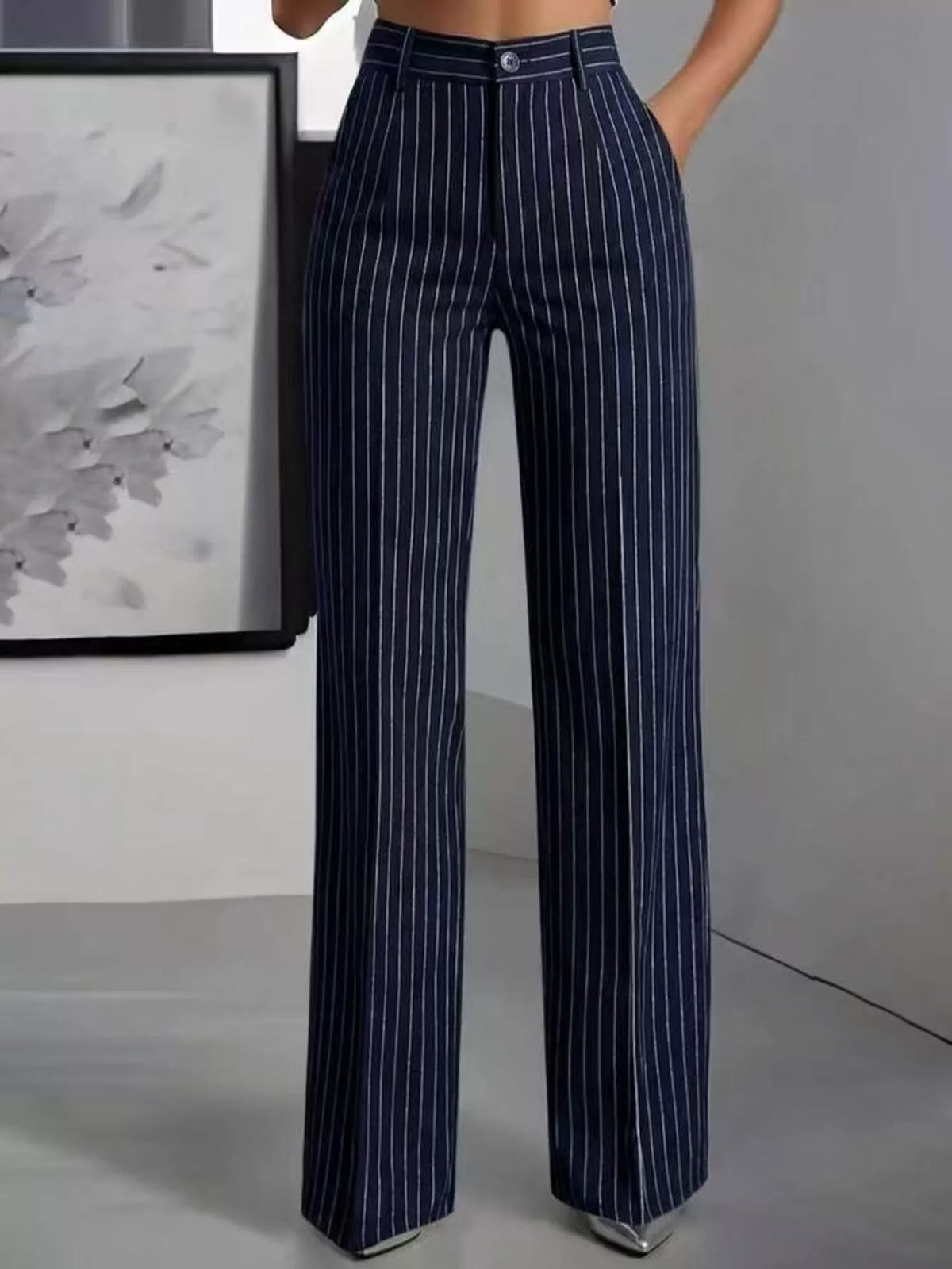 High-Waisted Striped Wide-Leg Pants