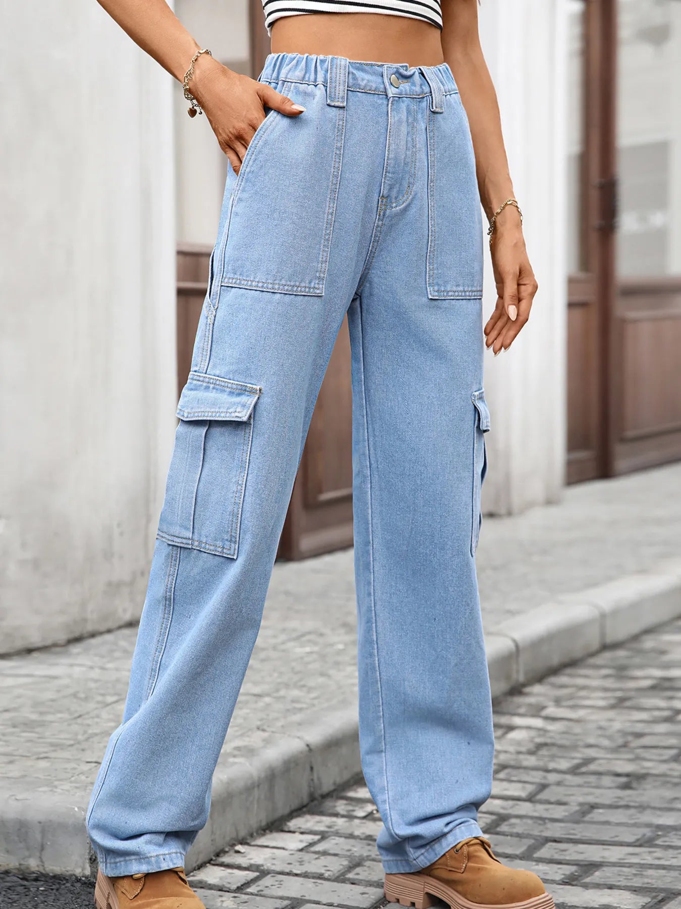 High-Waisted Cargo Jeans by Moni Wear