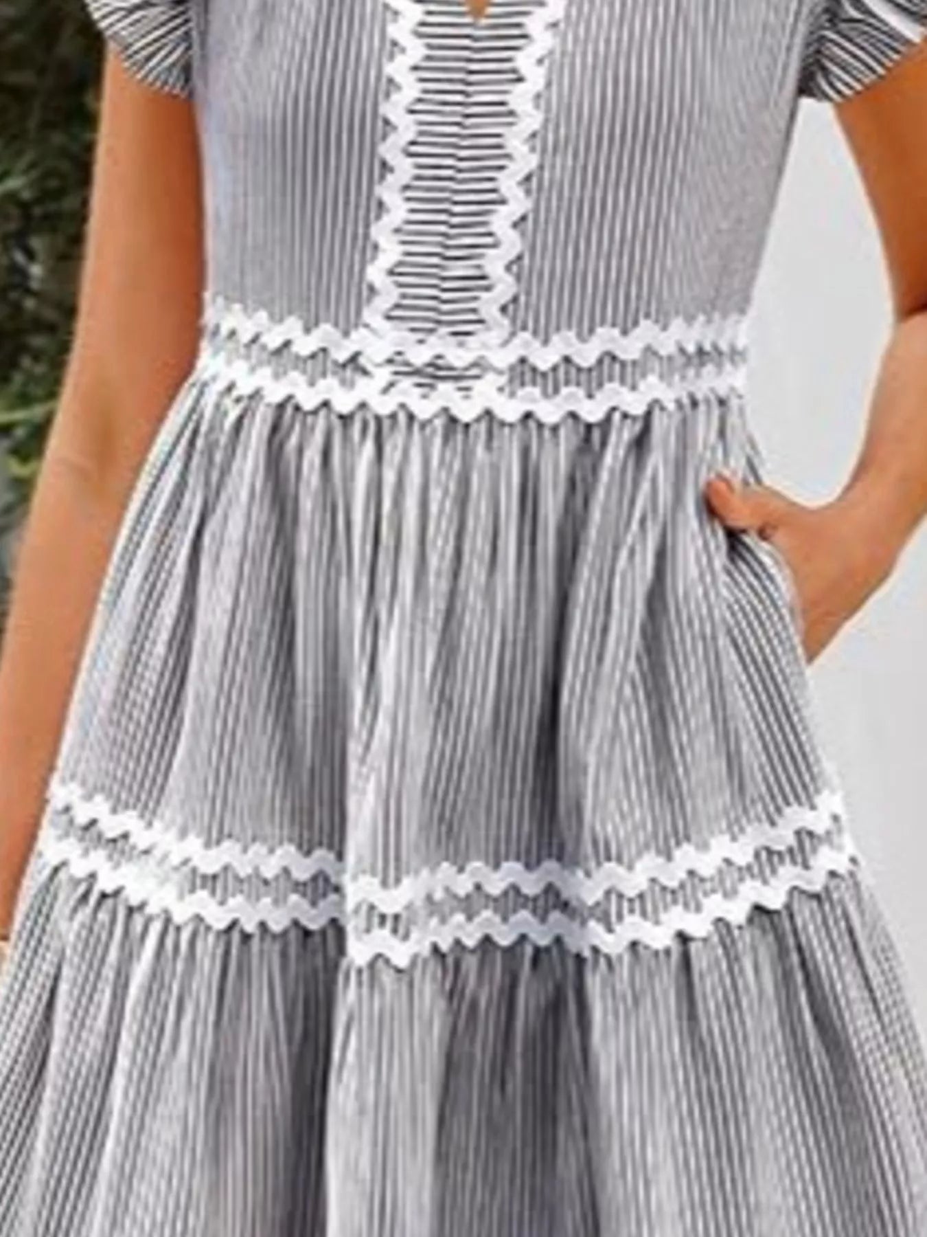 Striped Tiered Dress with Ruffle Sleeves