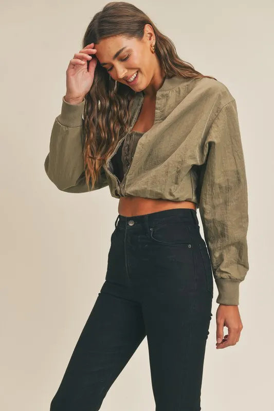 Long Sleeve Two-Way Jacket in Olive