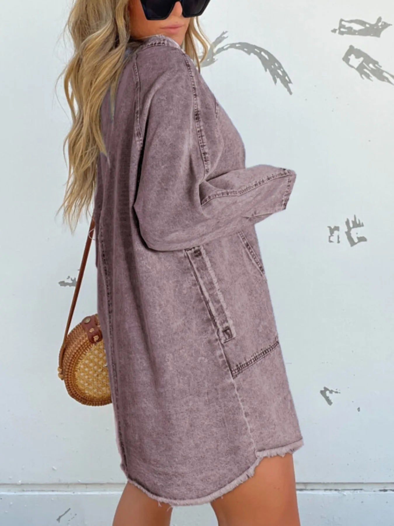 Oversized Button-Front Denim Shirt Dress