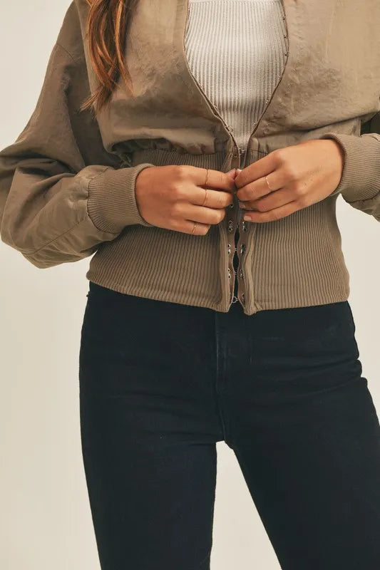 Two-Way Long Sleeve Jacket in Mocha