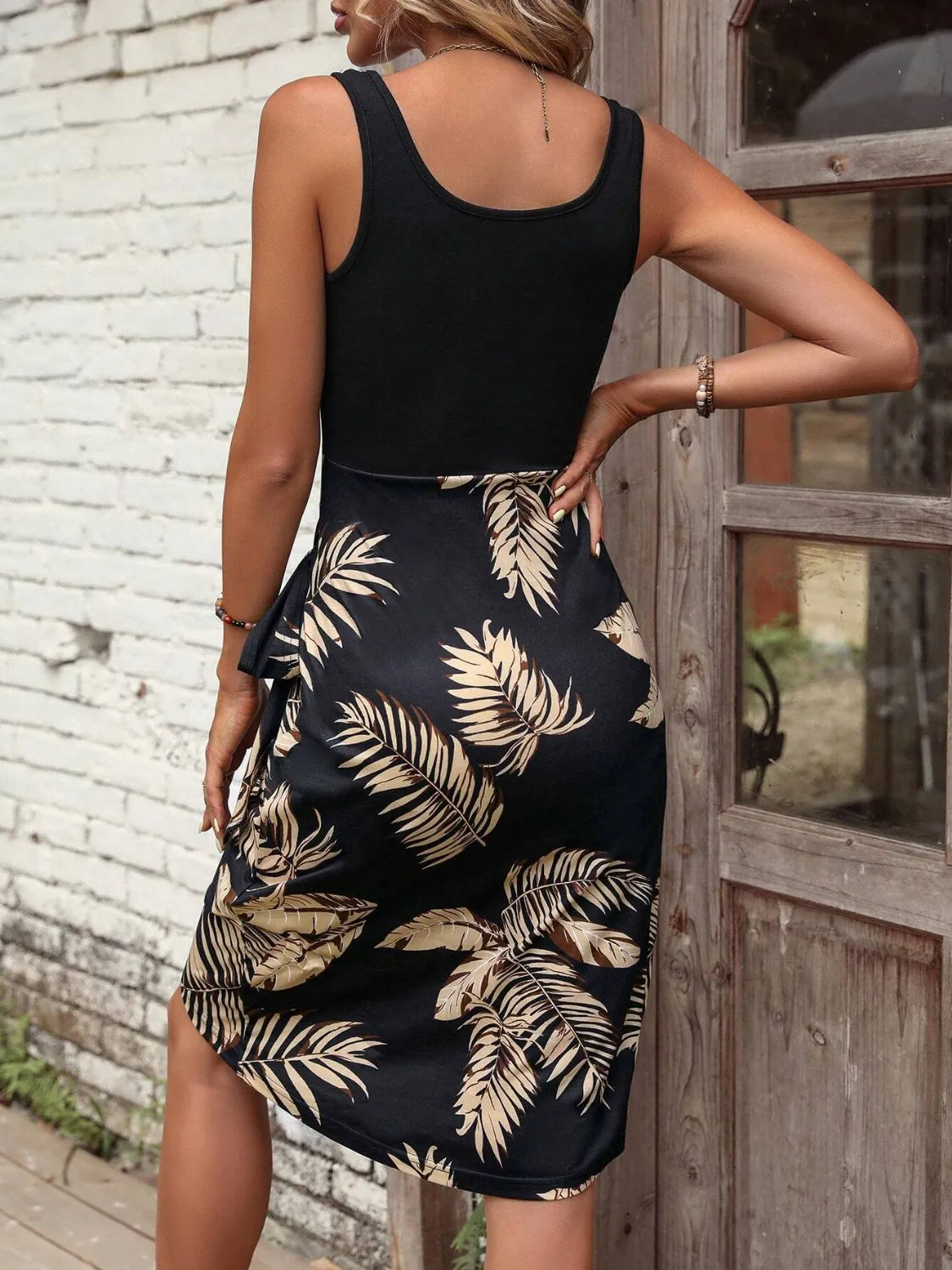 Printed Wide Strap Tied Tank Dress