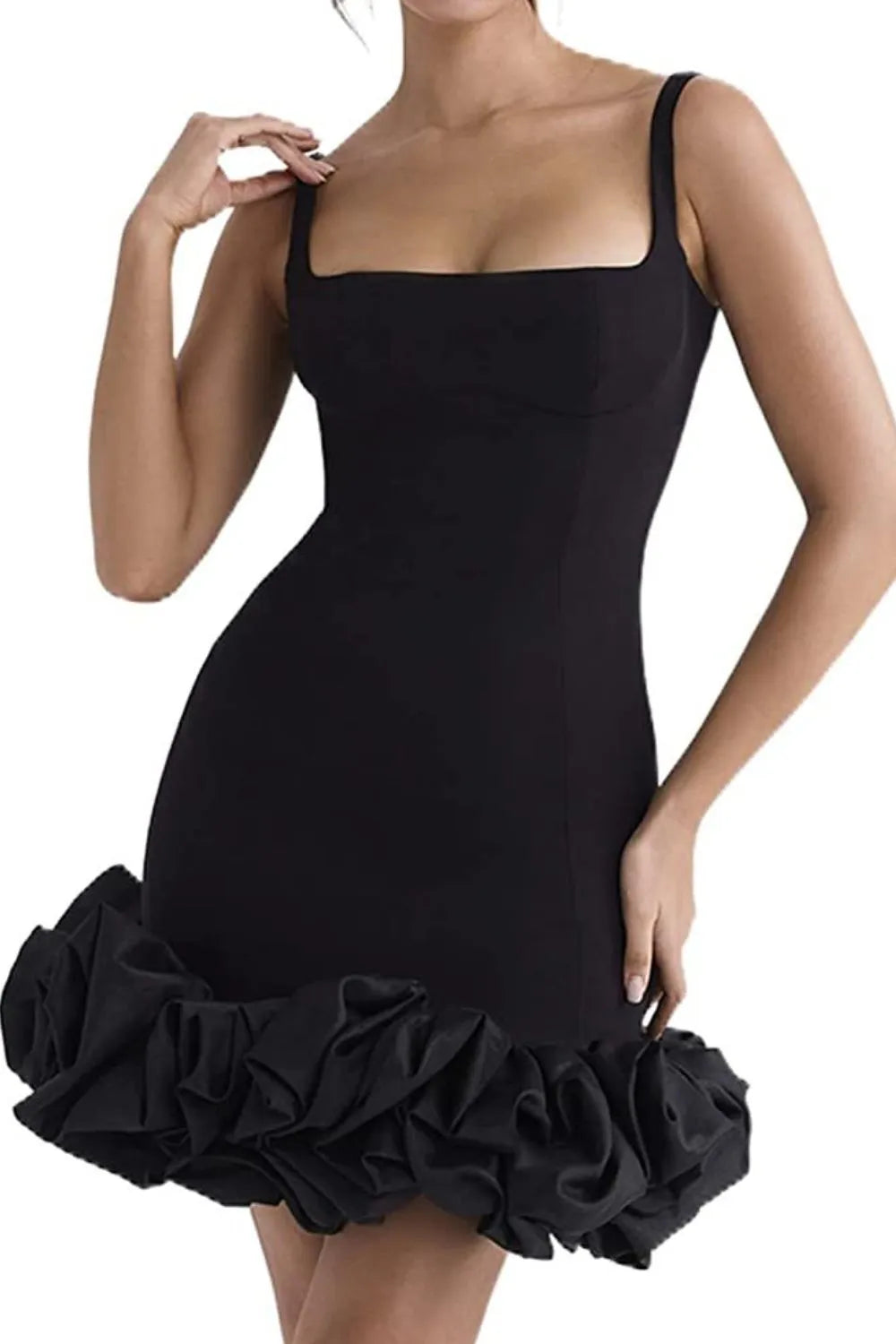 Ruched Square Neck Mini Dress