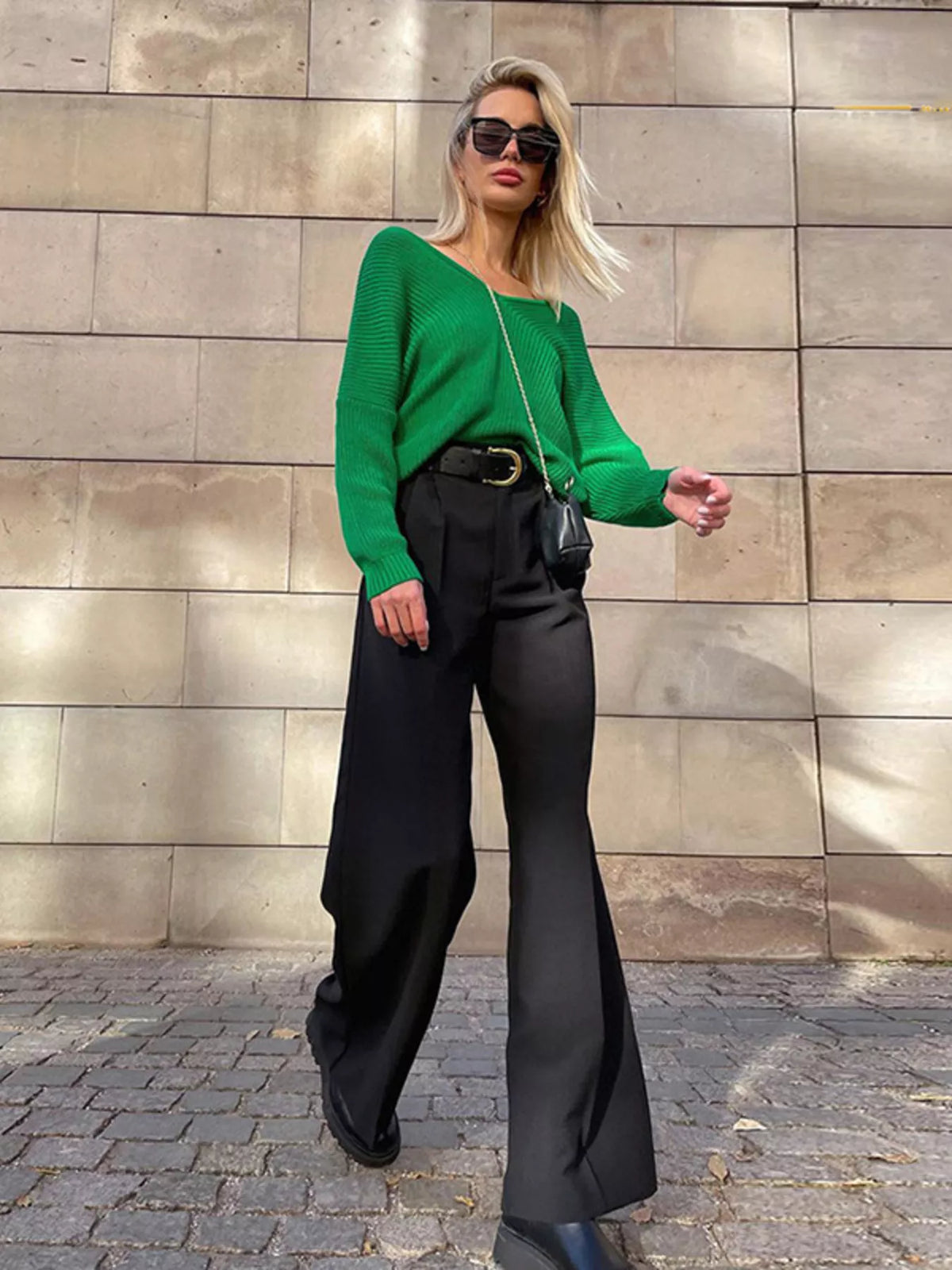 Pleated Wide Leg Pants in Blue