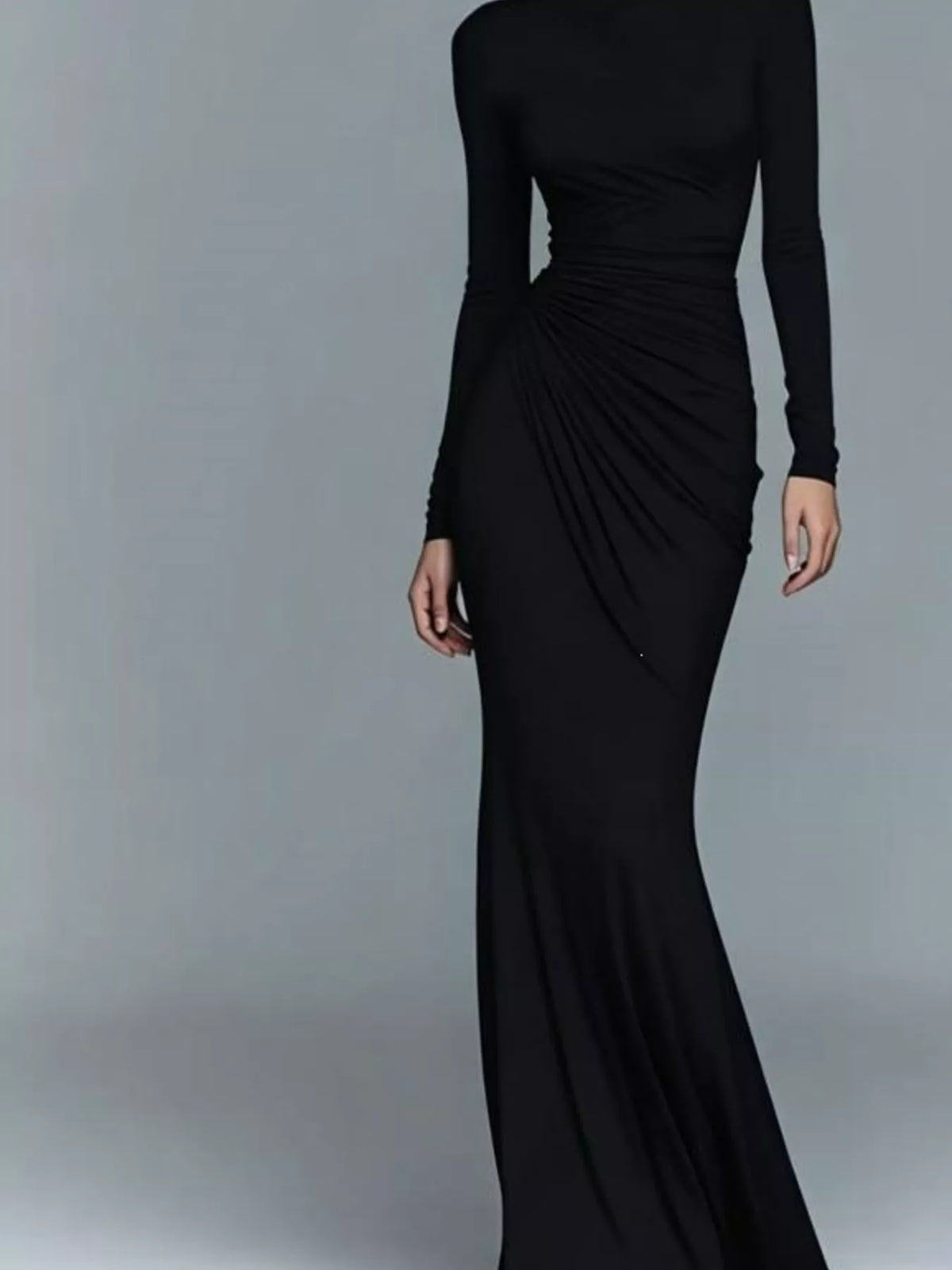 Turtleneck Long Sleeve Ruched Maxi Dress