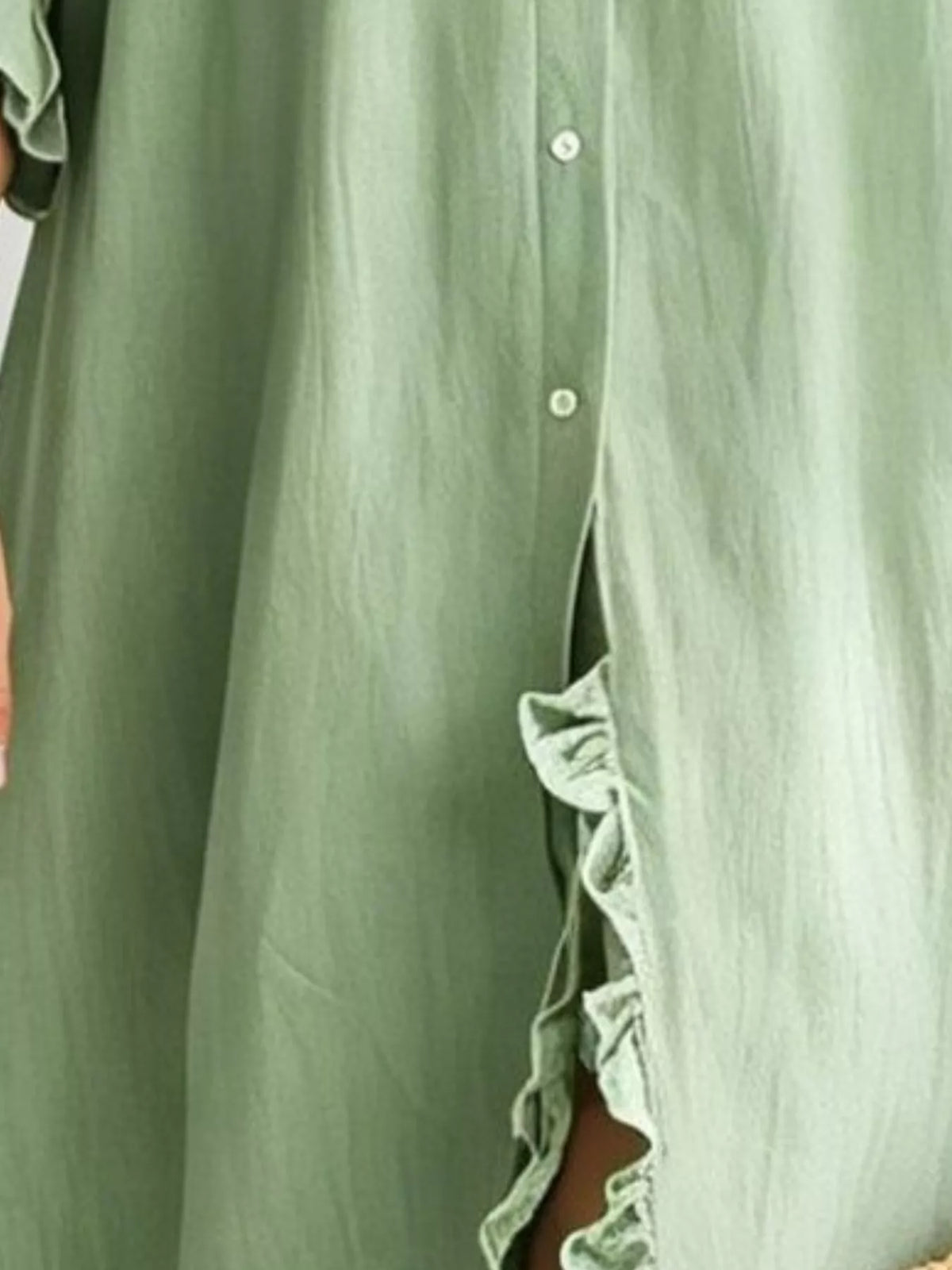Ruffled Trim Button-Down Maxi Shirt Dress