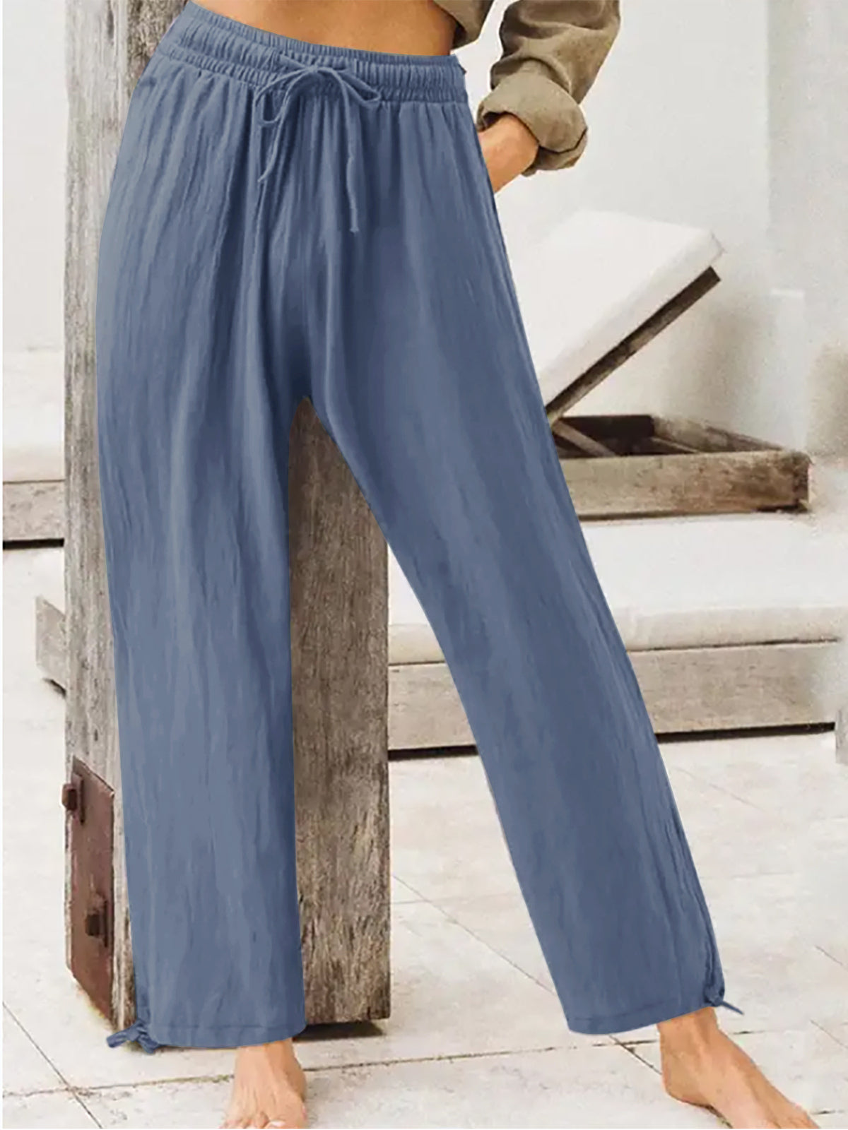 Casual Drawstring Wide Leg Pants