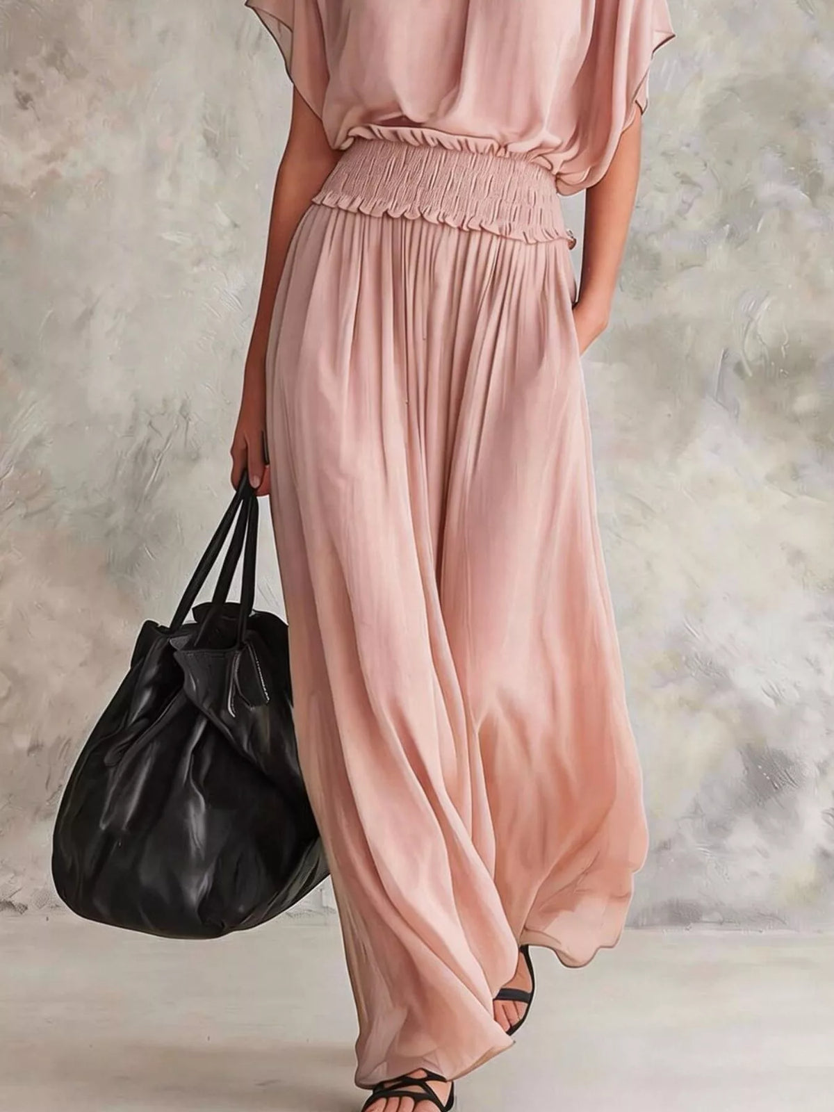Smocked Waist Chiffon Maxi Dress