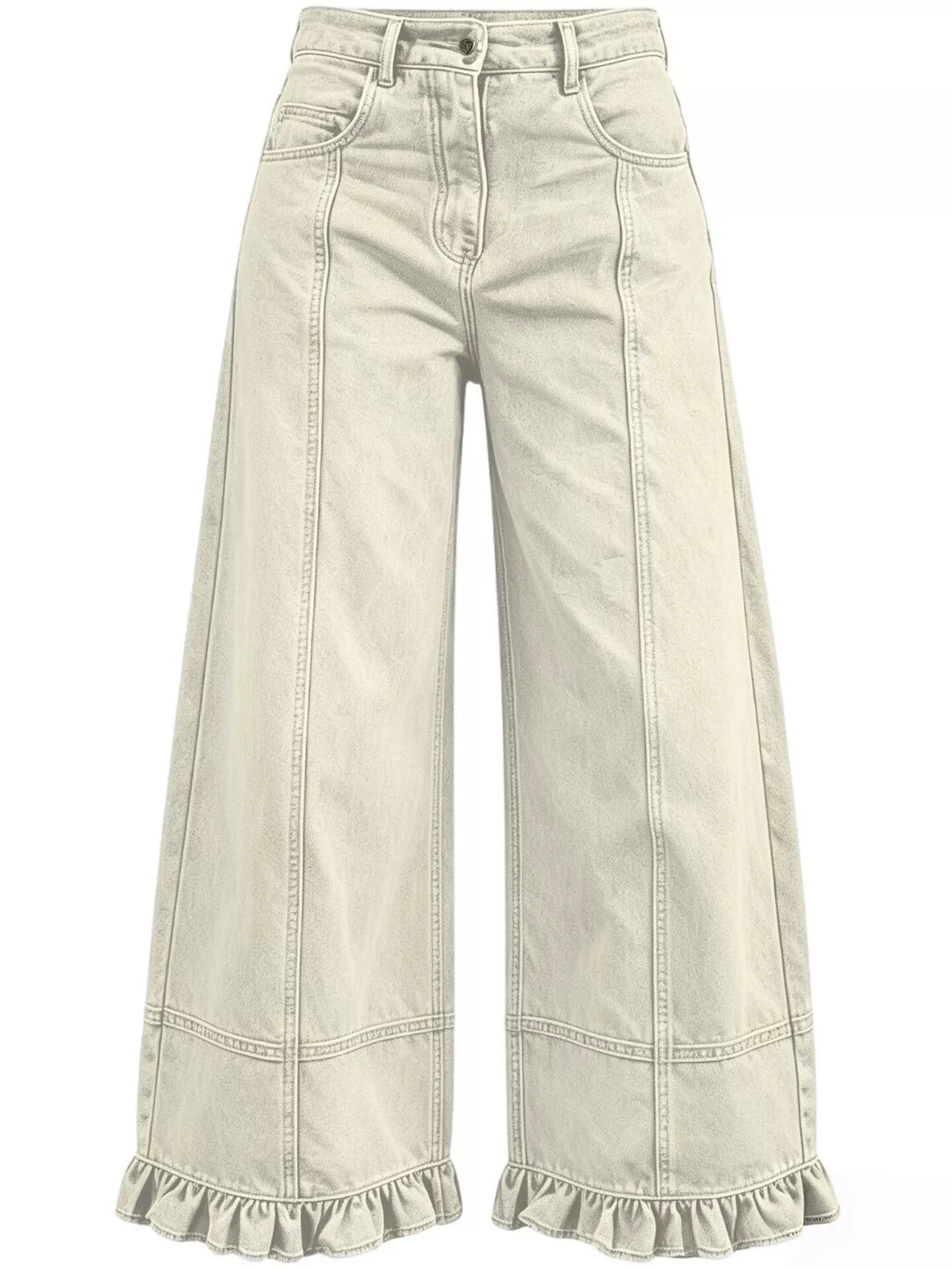 High-Waisted Wide-Leg Ruffled Hem Jeans by Dreamy Drapes