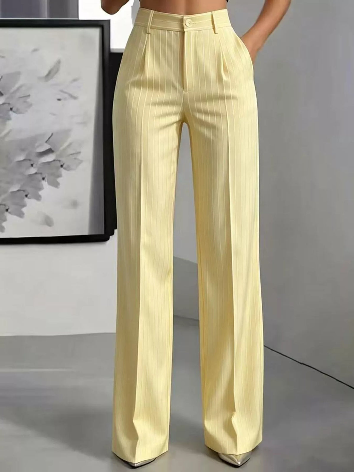 High-Waisted Striped Wide-Leg Pants