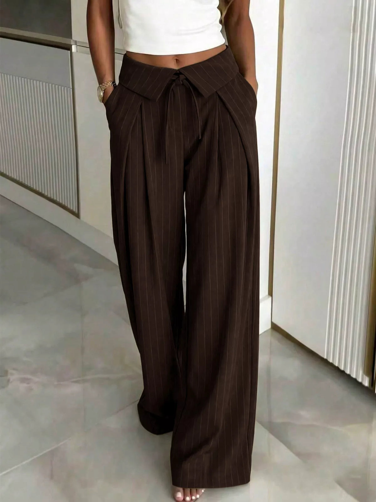 High-Waisted Pinstripe Wide-Leg Pants