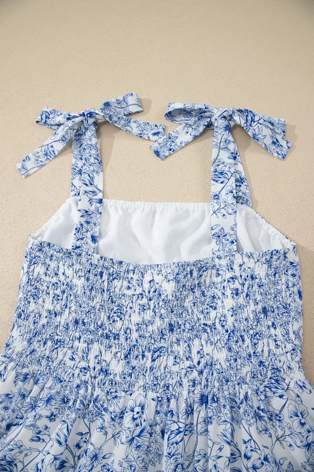 Floral Print Knot-Strap High-Waist Maxi Dress in Light Blue