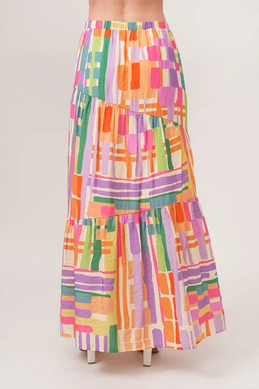 And The Why Asymmetric Tiered Maxi Skirt in Multi