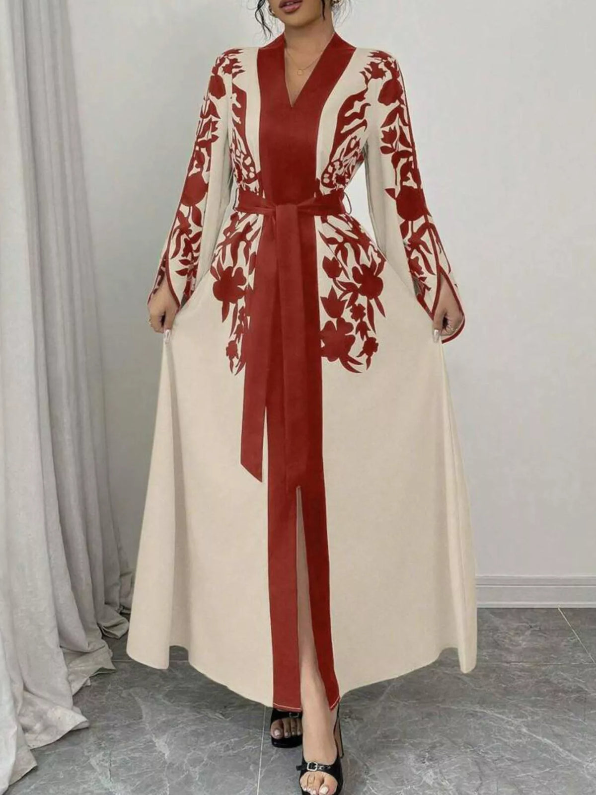 Printed Tie-Waist Maxi Dress with Front Split by Calliope