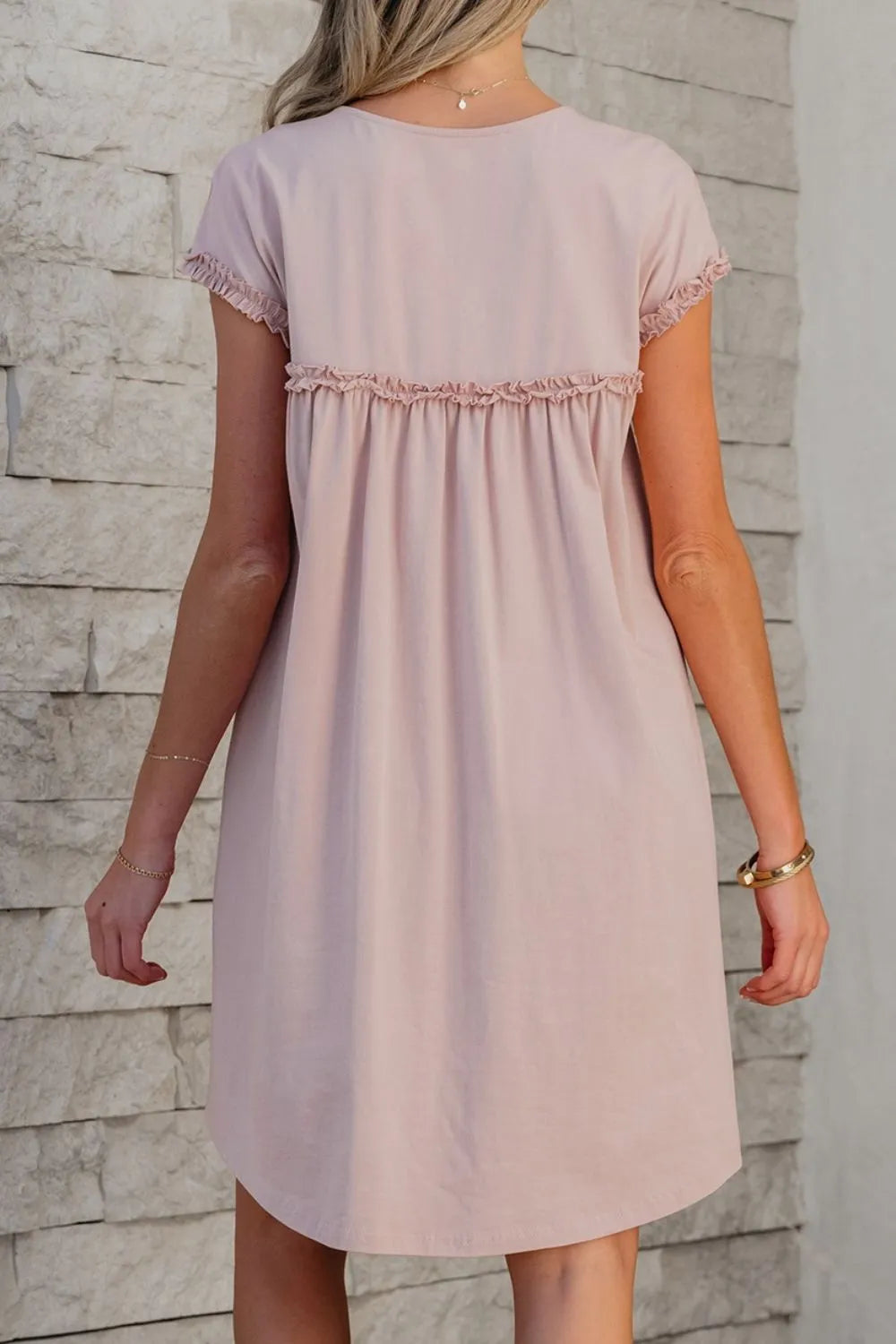 Frilled Trim Mini Dress in Dusty Pink