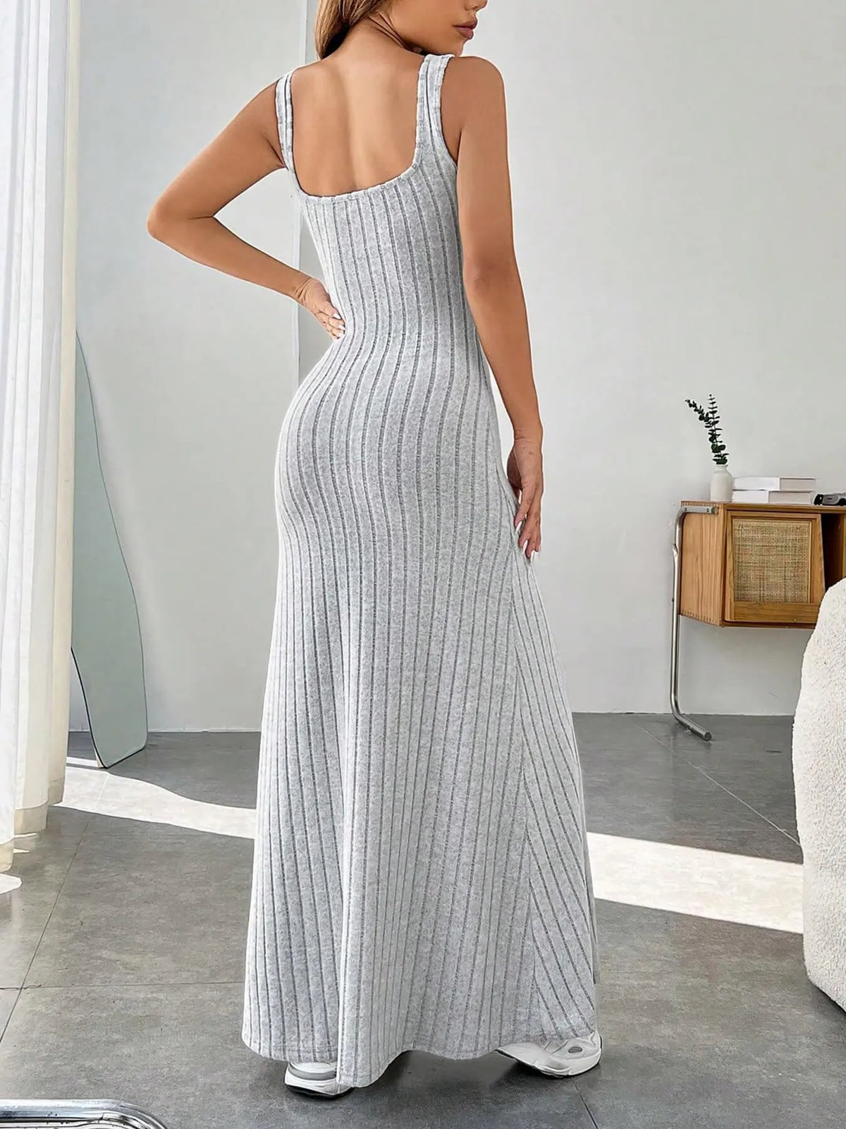 Ribbed Knit Square Neck Maxi Dress