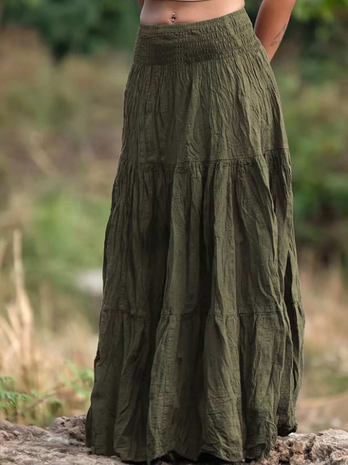 Tiered Ruched Maxi Skirt