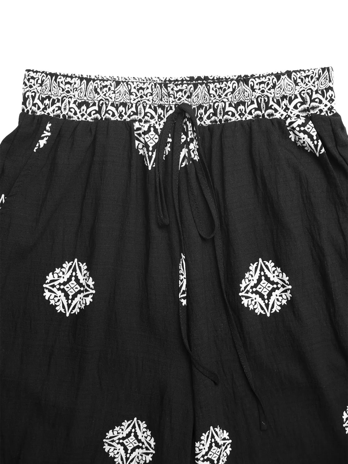 Black Boho Print Wide Leg Pants