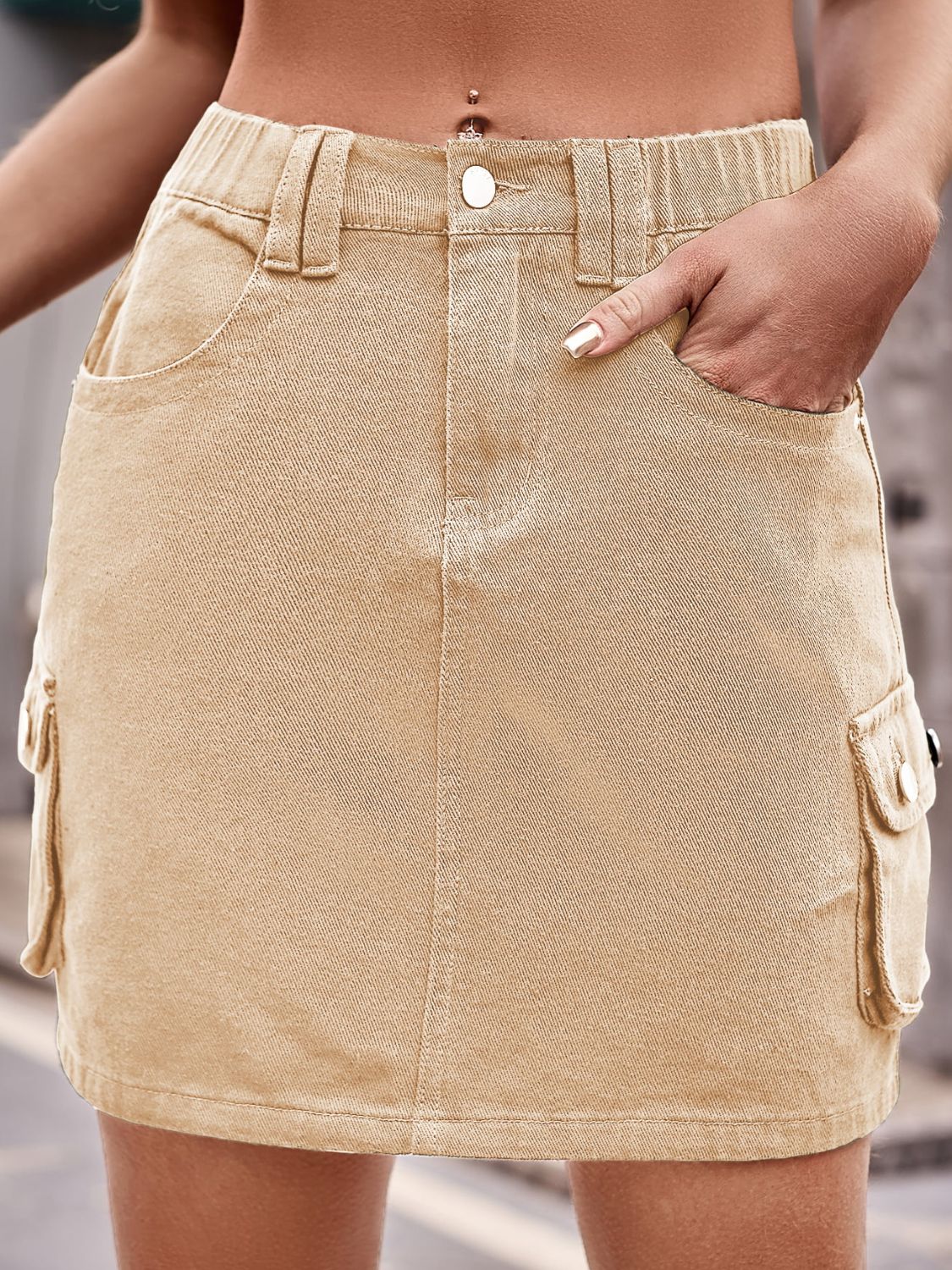 Denim Mini Skirt with Pockets by Manny