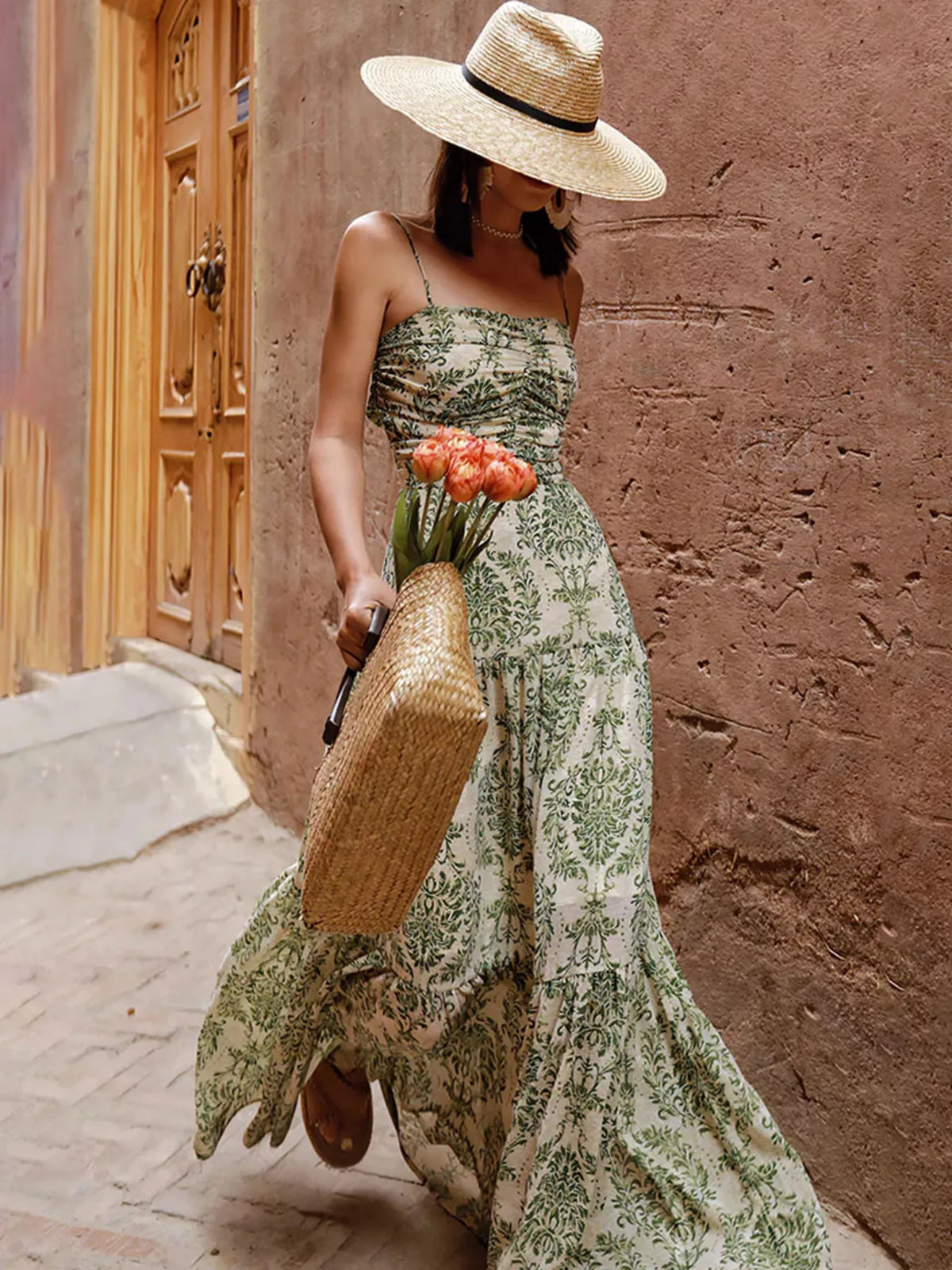 Tiered Cutout Back Maxi Dress in Sage