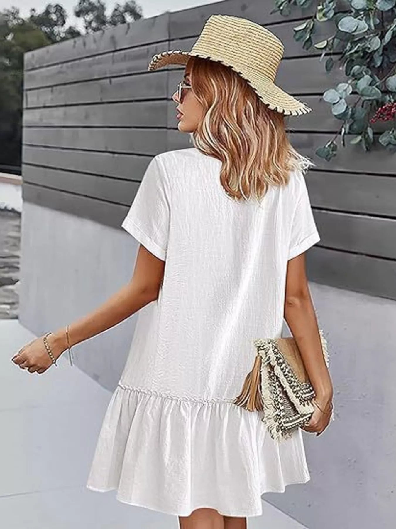 Button-Down Ruffle Hem Mini Dress