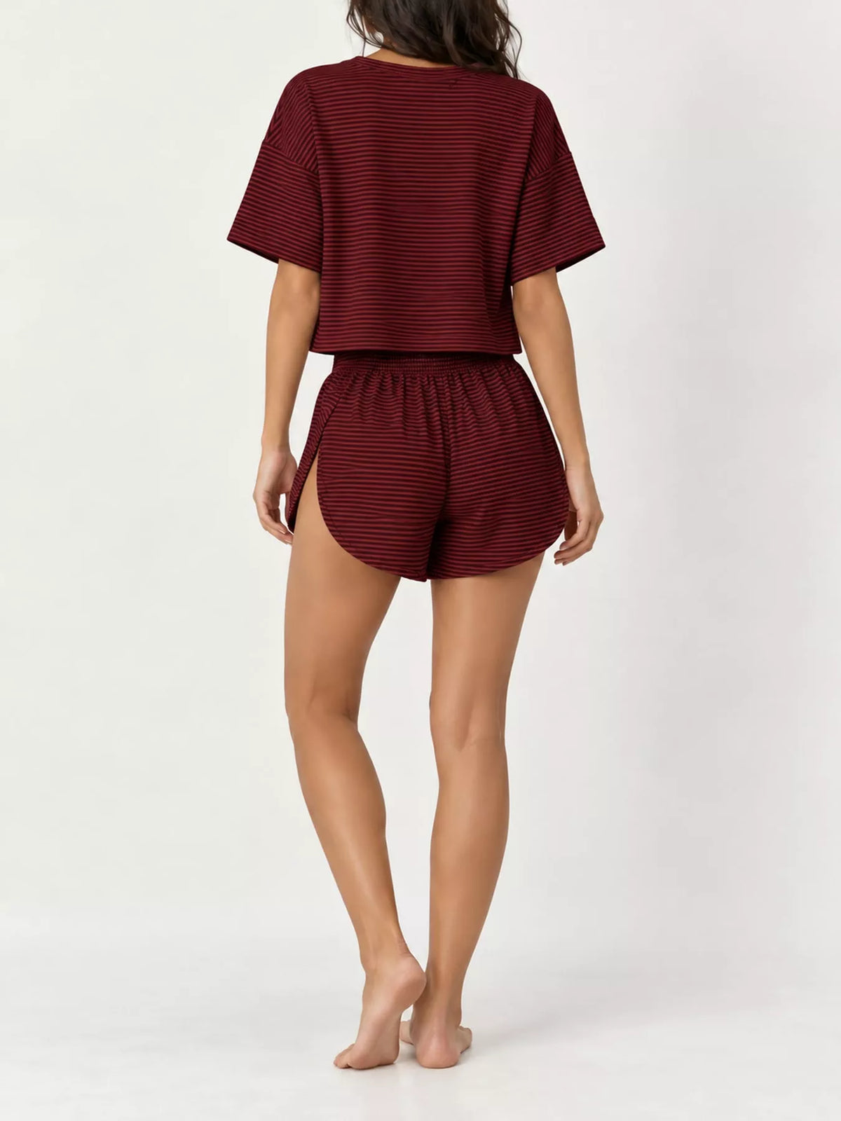 Striped Crop Top and Shorts Lounge Set