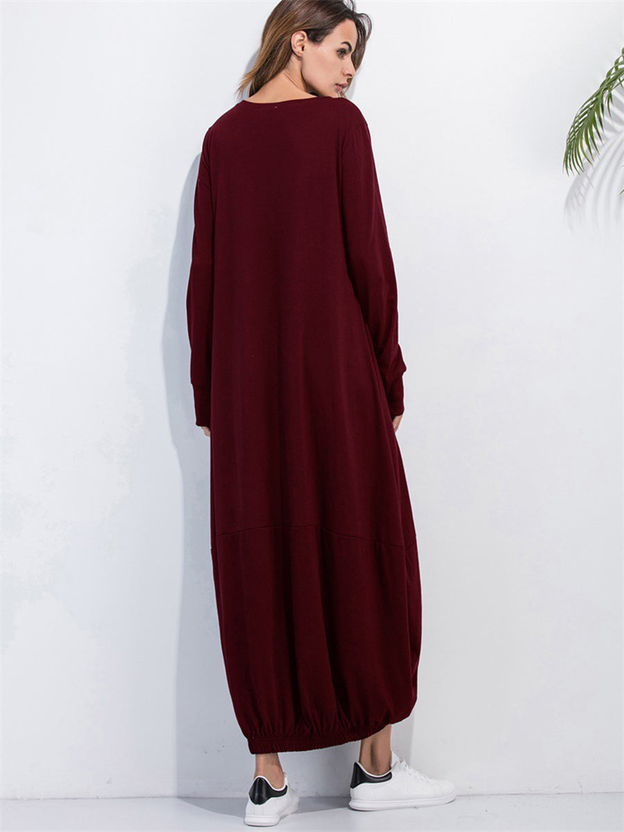 Round Neck Long Sleeve Sweatshirt Dress