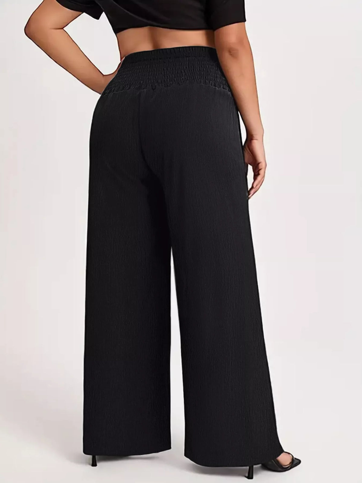 Plus Size High Waist Smocked Wide Leg Pants