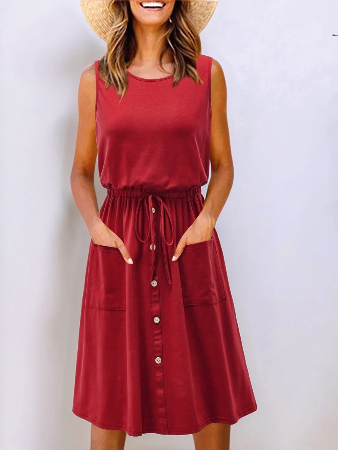 Drawstring Round Neck Tank Dress