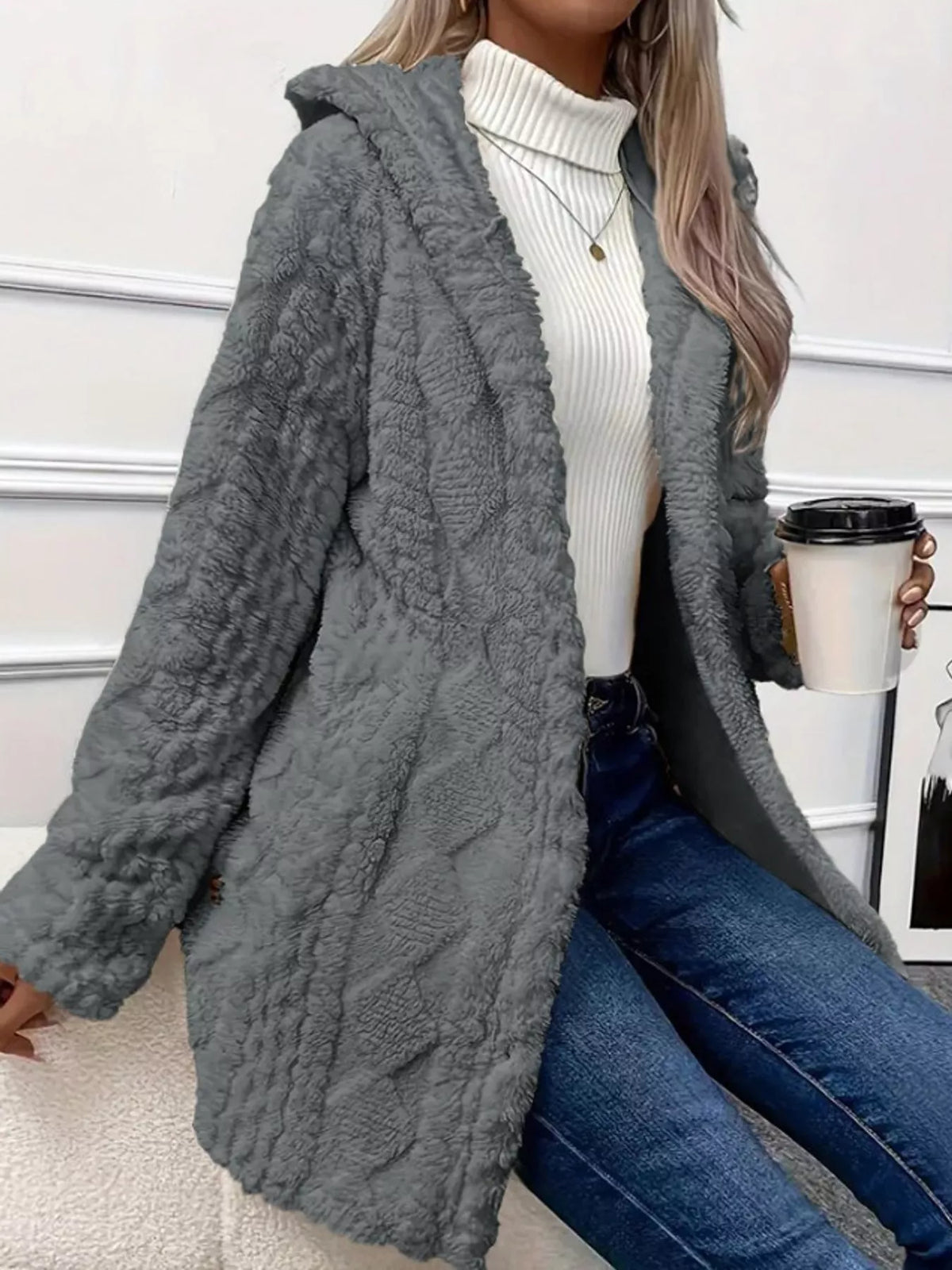 Cozy Cable-Knit Faux Fur Hooded Jacket