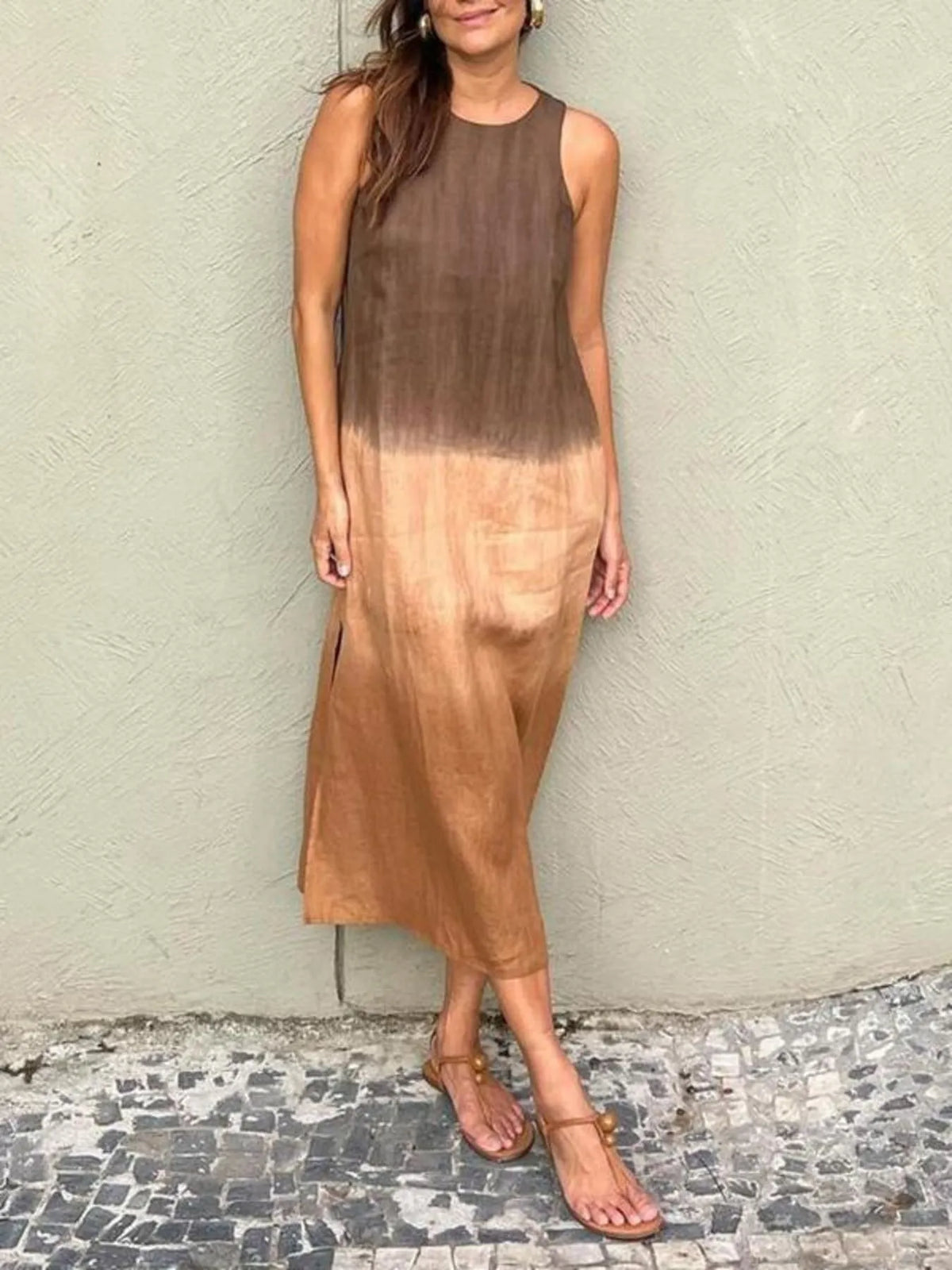 Gradient Tank Midi Dress with Side Slit