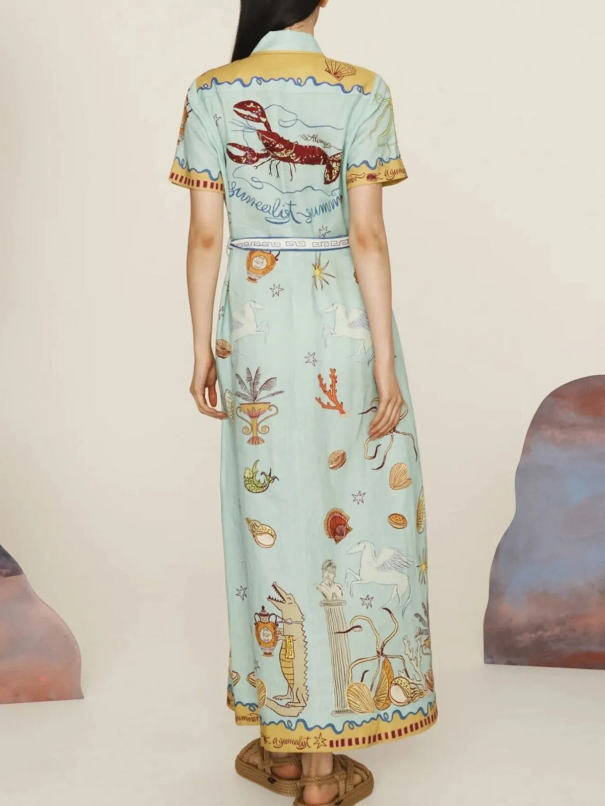 Multicolor Short Sleeve Maxi Shirt Dress